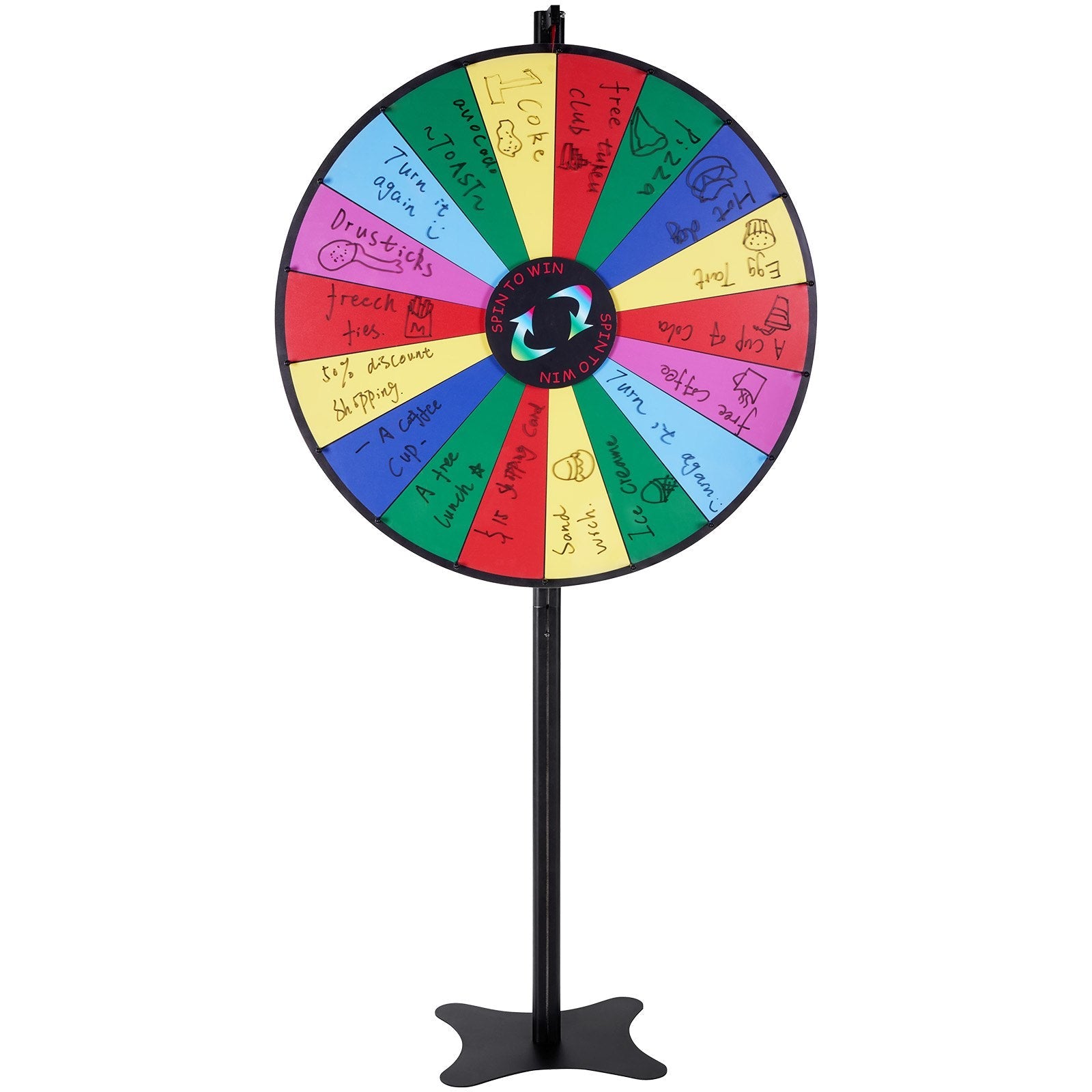 VEVOR 36 inch Spinning Prize Wheel, 18 Slots Spinning Wheel, Roulette Wheel with a Dry Erase and 2 Markers, Tabletop or Floor Standing Win Fortune Spin Games in Party Pub Trade Show Carnival 