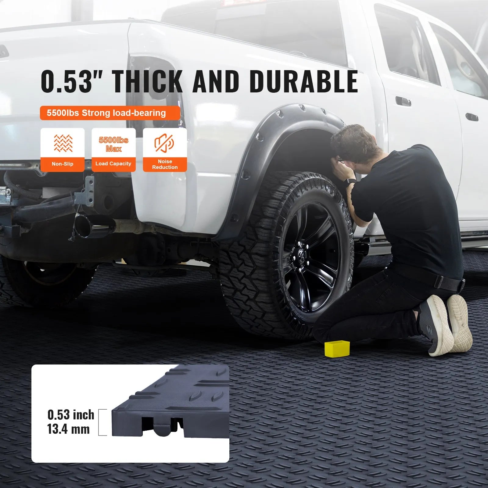 VEVOR Garage Tiles Interlocking, 12 x 12 x 0.53 inch 25 Pack Garage Floor Covering Tiles, Non-Slip Double-Sided Texture Garage Flooring Tiles, for Garages, Basements, Repair Shops, Graphite Gray
