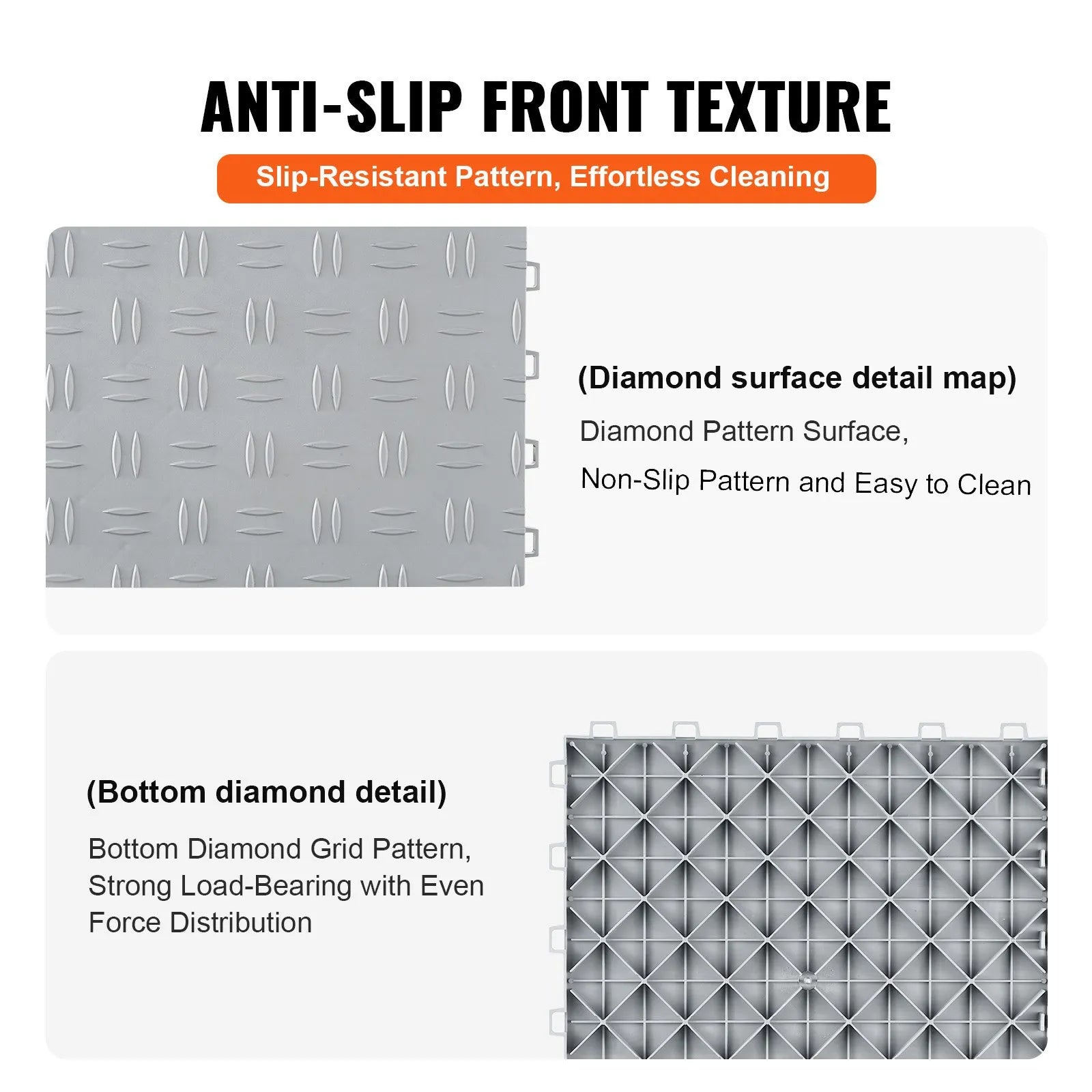 VEVOR Garage Tiles Interlocking, 12 x 12 x 0.53 inch 25 Pack Garage Floor Covering Tiles, Non-Slip Double-Sided Texture Garage Flooring Tiles, for Garages, Basements, Repair Shops, Silver