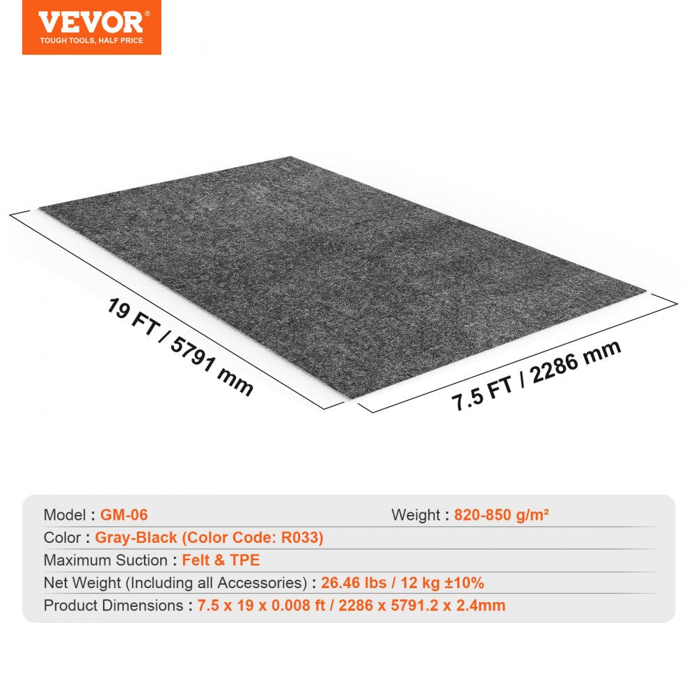 VEVOR Garage Floor Mat, 7.6'x19' Waterproof Protection from Water,Snow, Rain,Mud and Oil for Cars, Non-slip Heavy Duty Containment Mat with TPE Anti-Leak Backing & Easy to Clean & Cuttable 