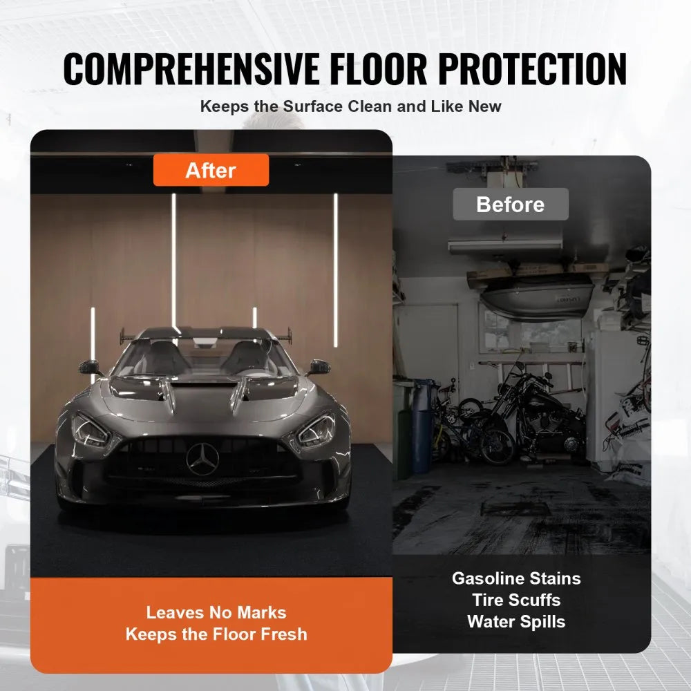VEVOR Garage Floor Mat, 8'10"x22' Waterproof Protection from Water,Snow, Rain,Mud and Oil for Cars, Non-slip Heavy Duty Containment Mat with TPE Anti-Leak Backing & Easy to Clean & Cuttable
