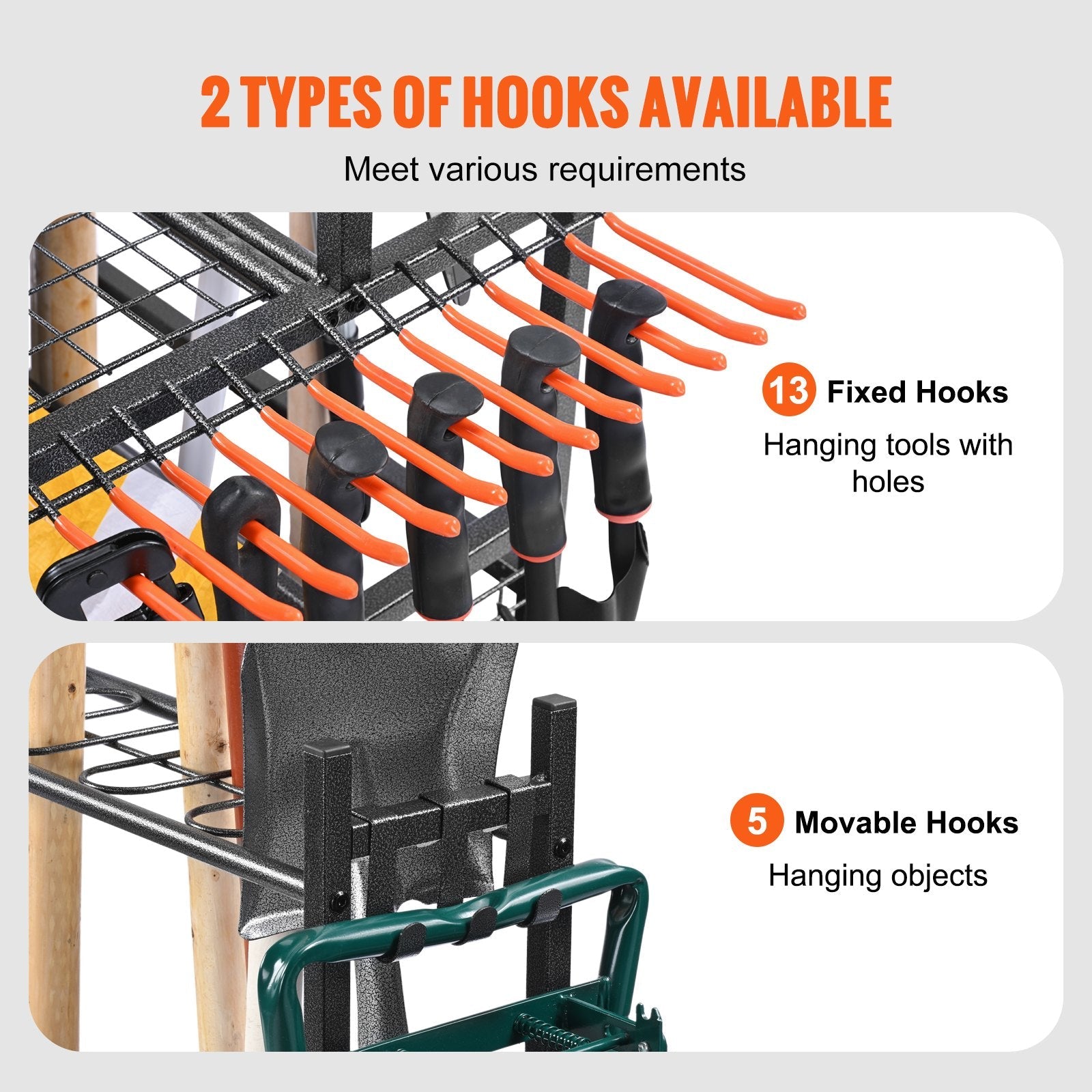 VEVOR Garden Tool Organizer, 16 Slots with Hooks, Yard Tool Tower Rack with Wheels for Garage Organization and Storage, Hold Long-Handled Tool/Rake/Broom, Metal Tool Stand Holder for Shed, Outdoor 