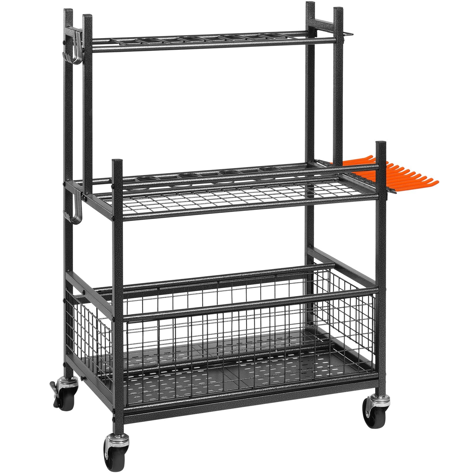VEVOR Garden Tool Organizer, 16 Slots with Hooks, Yard Tool Tower Rack with Wheels for Garage Organization and Storage, Hold Long-Handled Tool/Rake/Broom, Metal Tool Stand Holder for Shed, Outdoor 