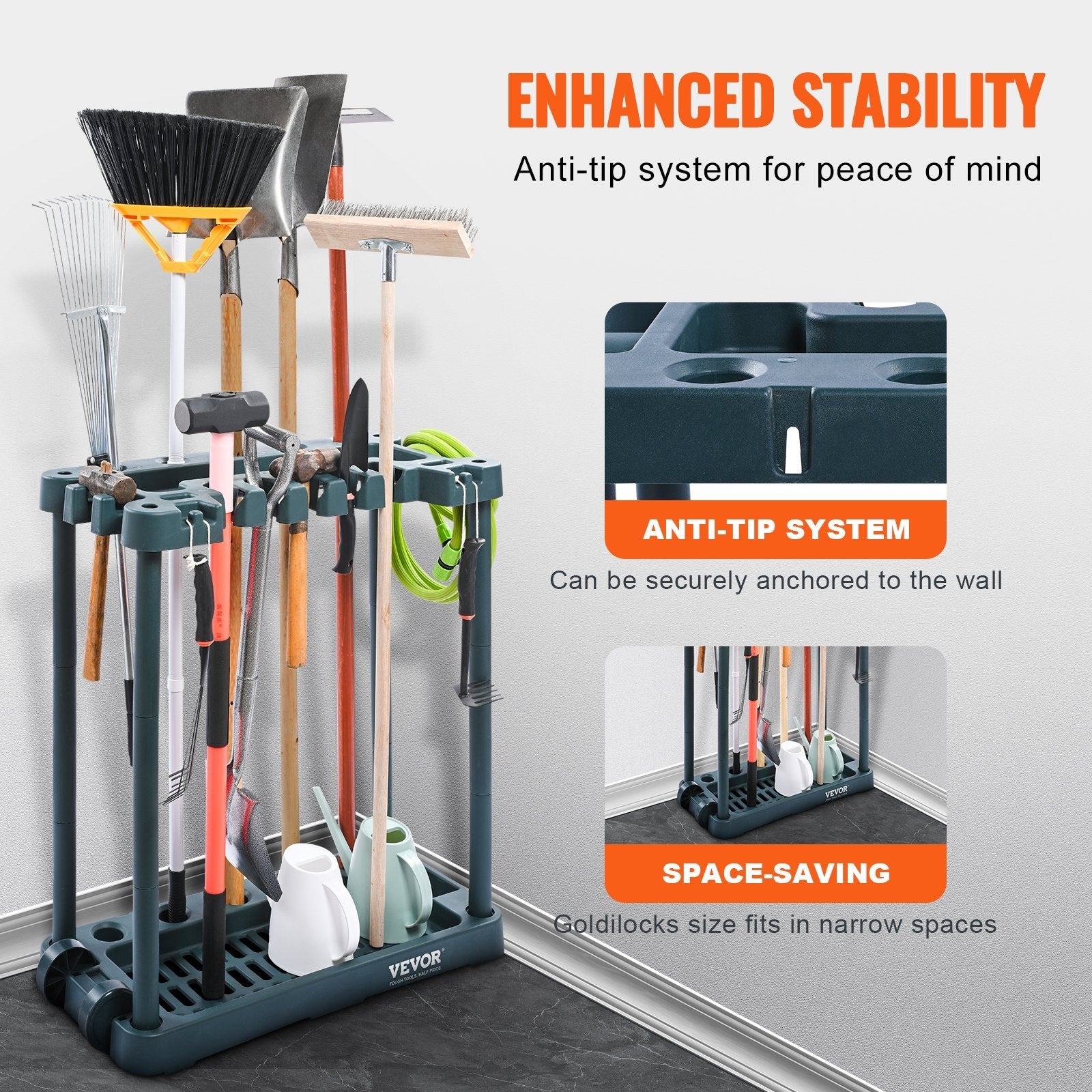 VEVOR Garden Tool Organizer, 10 Slots, Yard Tool Tower Rack for Garage Organization and Storage, Hold Long-Handled Tool/Rake/Broom/Shovel, PP Garden Tool Stand Holder Organizer for Yard, Shed, Outdoor 