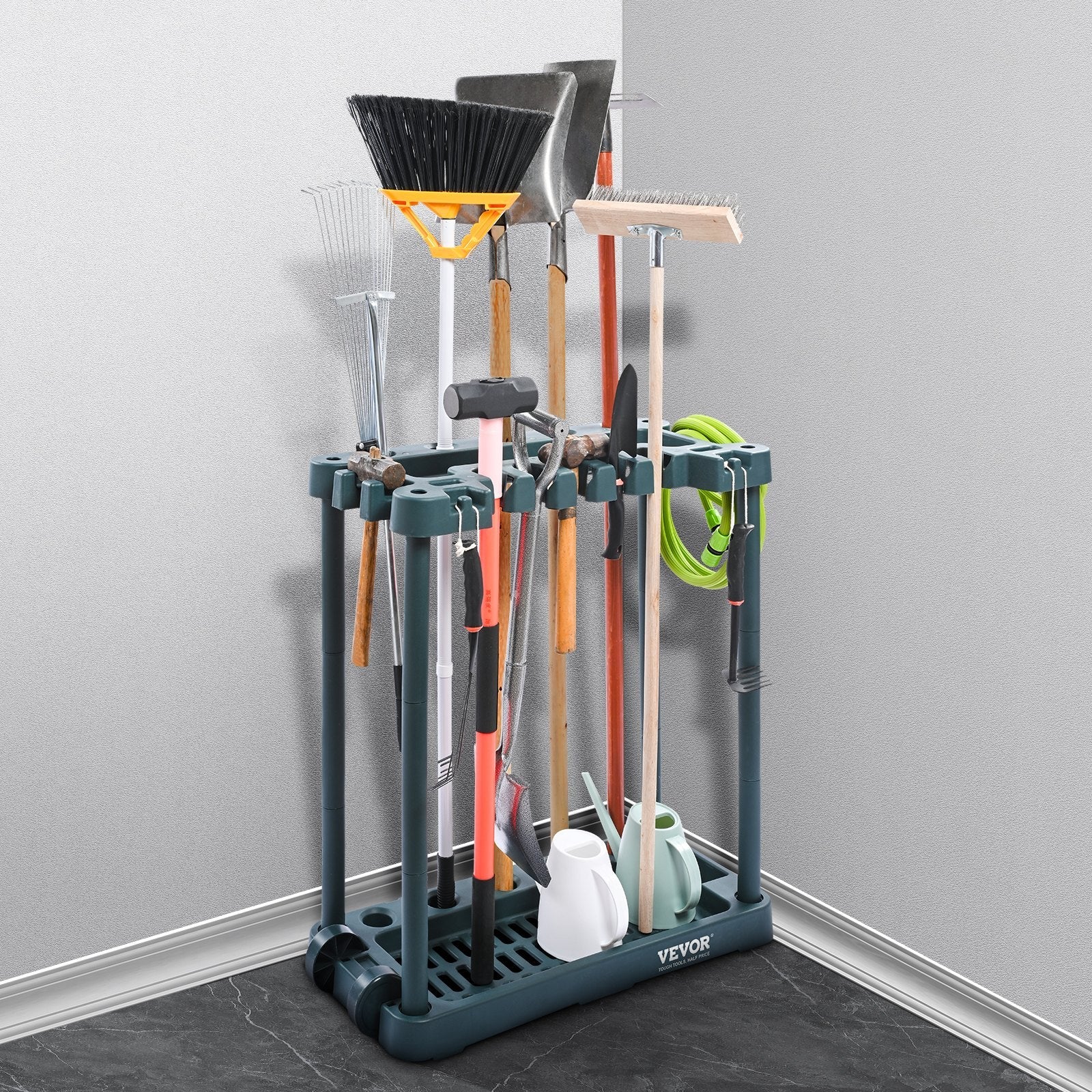 VEVOR Garden Tool Organizer, 10 Slots, Yard Tool Tower Rack for Garage Organization and Storage, Hold Long-Handled Tool/Rake/Broom/Shovel, PP Garden Tool Stand Holder Organizer for Yard, Shed, Outdoor 