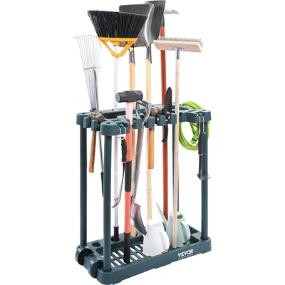 VEVOR Garden Tool Organizer, 10 Slots, Yard Tool Tower Rack for Garage Organization and Storage, Hold Long-Handled Tool/Rake/Broom/Shovel, PP Garden Tool Stand Holder Organizer for Yard, Shed, Outdoor 