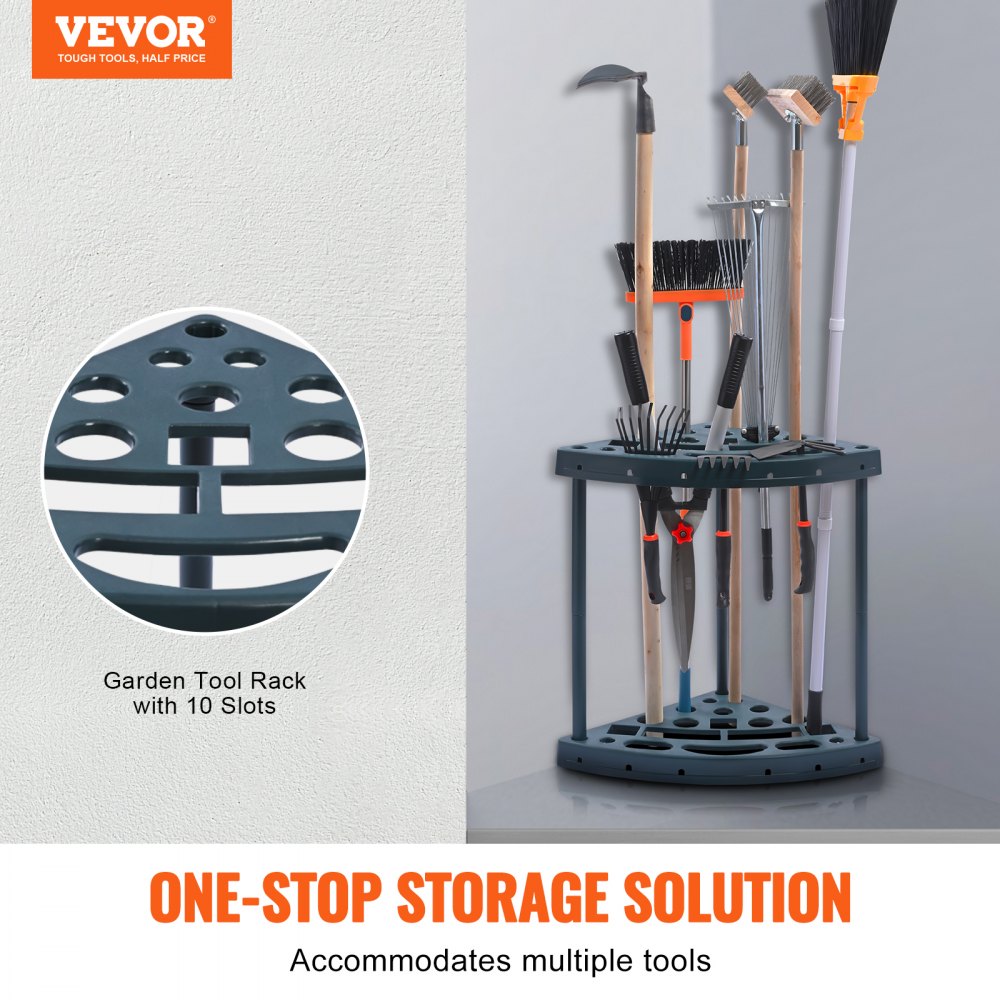 VEVOR Garden Tool Organizer, 19 Slots, Yard Tool Tower Rack for Garage Organization and Storage, Hold Long-Handled Tool/Rake/Broom/Shovel, PP Garden Tool Stand Holder Organizer for Yard, Shed, Outdoor 
