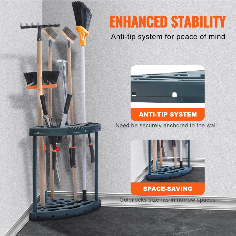 VEVOR Garden Tool Organizer, 19 Slots, Yard Tool Tower Rack for Garage Organization and Storage, Hold Long-Handled Tool/Rake/Broom/Shovel, PP Garden Tool Stand Holder Organizer for Yard, Shed, Outdoor 