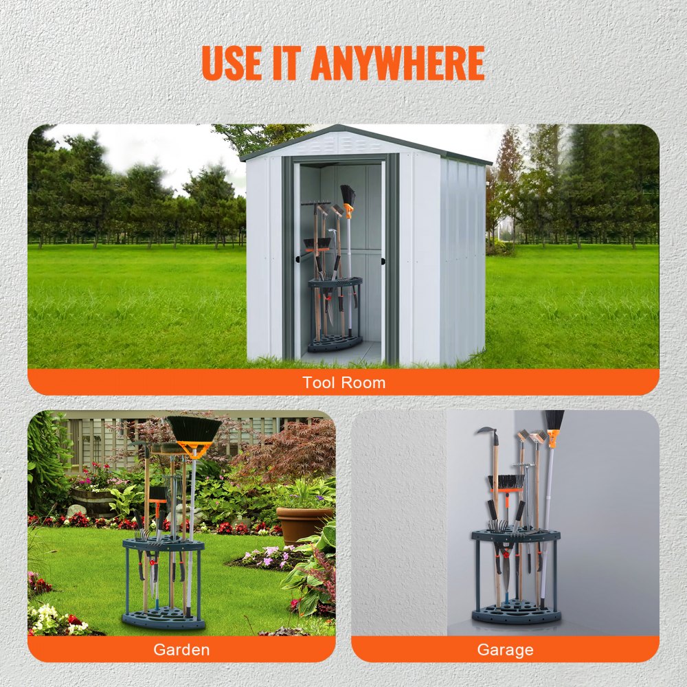 VEVOR Garden Tool Organizer, 19 Slots, Yard Tool Tower Rack for Garage Organization and Storage, Hold Long-Handled Tool/Rake/Broom/Shovel, PP Garden Tool Stand Holder Organizer for Yard, Shed, Outdoor 