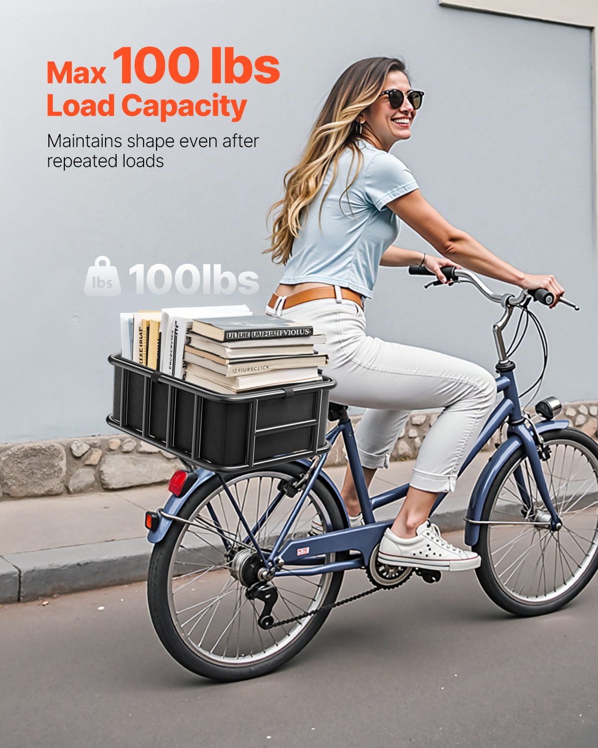 VEVOR Rear Bike Basket Large Bicycle Basket with Cargo Net Rainproof Cover Liner 