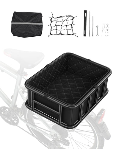VEVOR Rear Bike Basket Large Bicycle Basket with Cargo Net Rainproof Cover Liner 