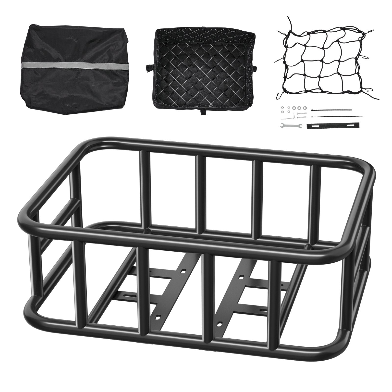 VEVOR Rear Bike Basket Large Bicycle Basket with Cargo Net Rainproof Cover Liner 