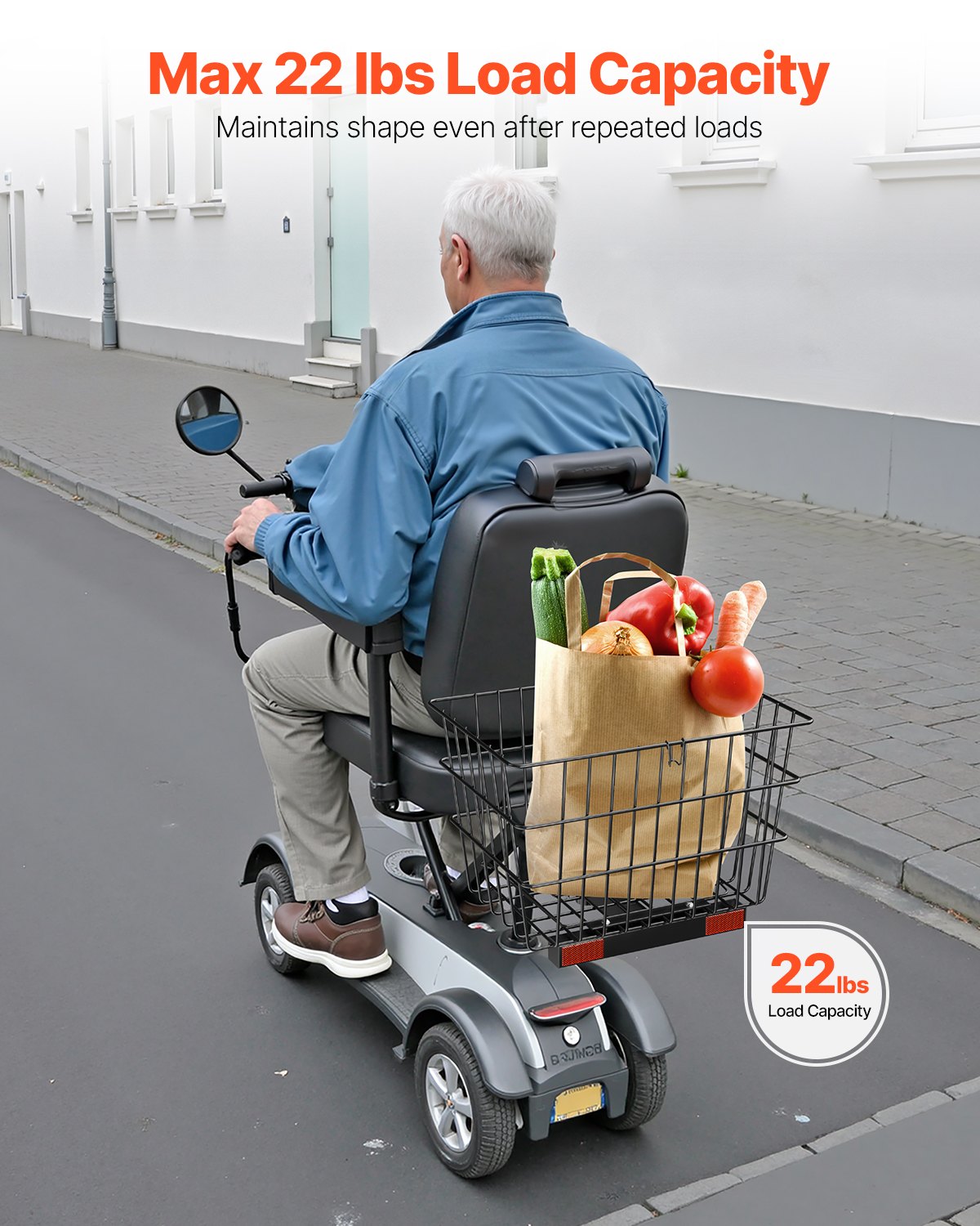 VEVOR Scooter Rear Basket Heavy Duty Mobility Basket with Handle 1 in Receiver 