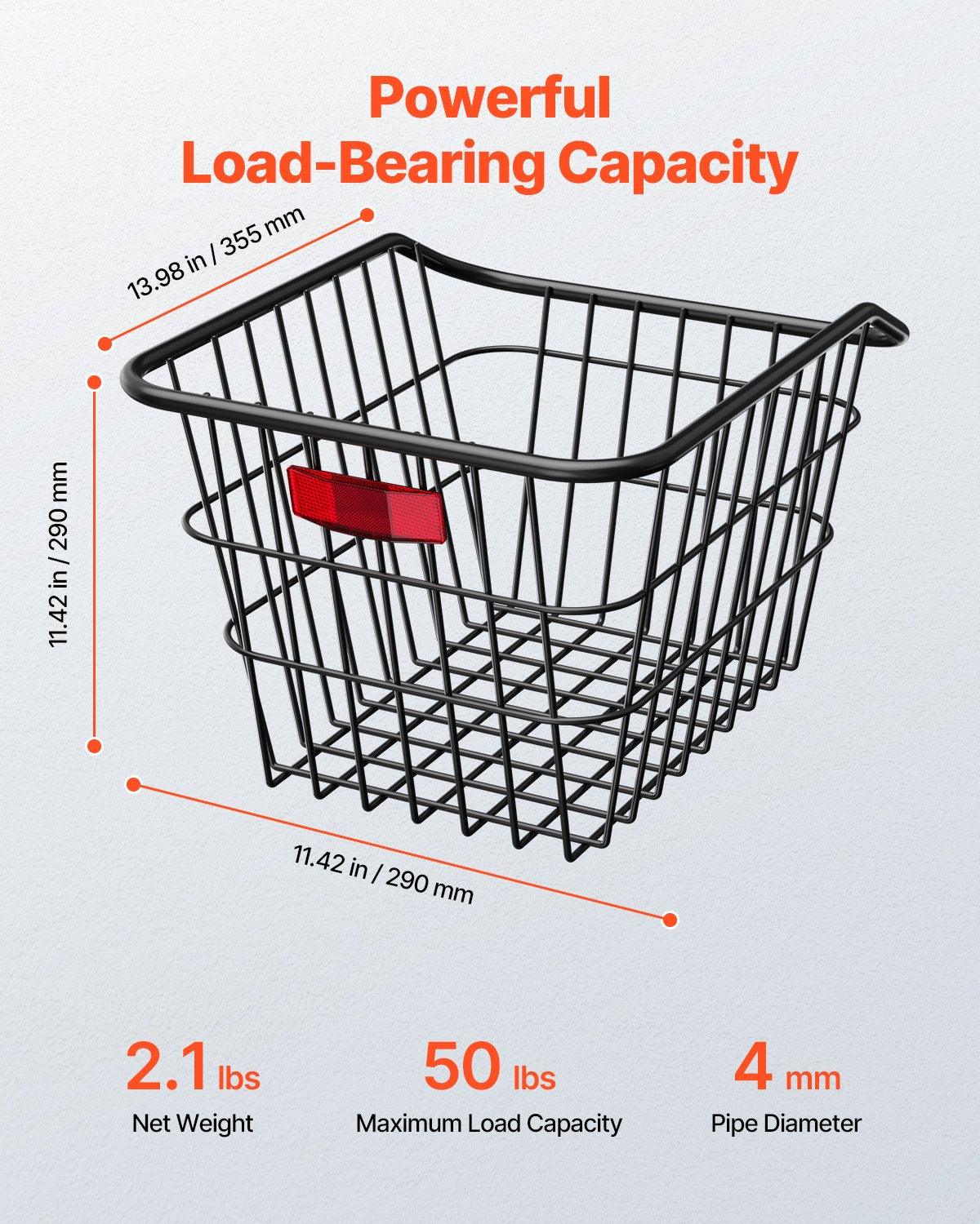 VEVOR Rear Bike Basket Metal Wire Bicycle Basket Reflective Tail Light Cover 
