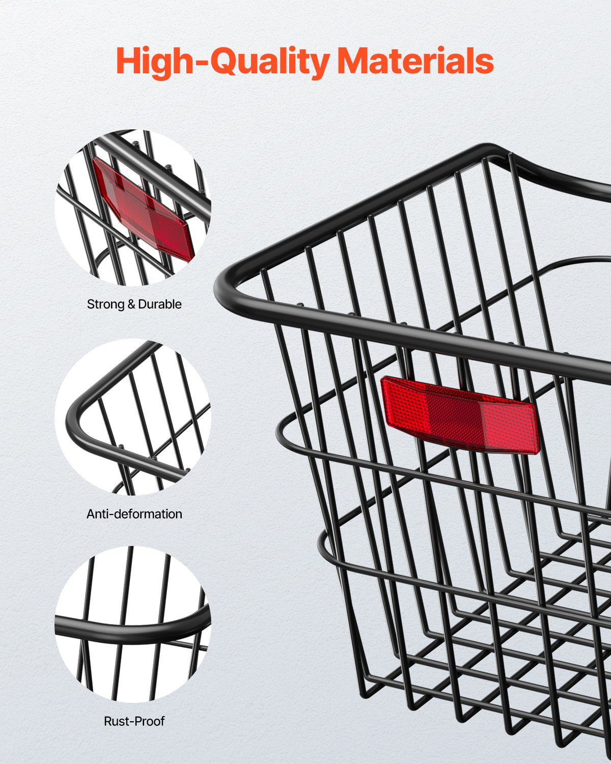 VEVOR Rear Bike Basket Metal Wire Bicycle Basket Reflective Tail Light Cover 