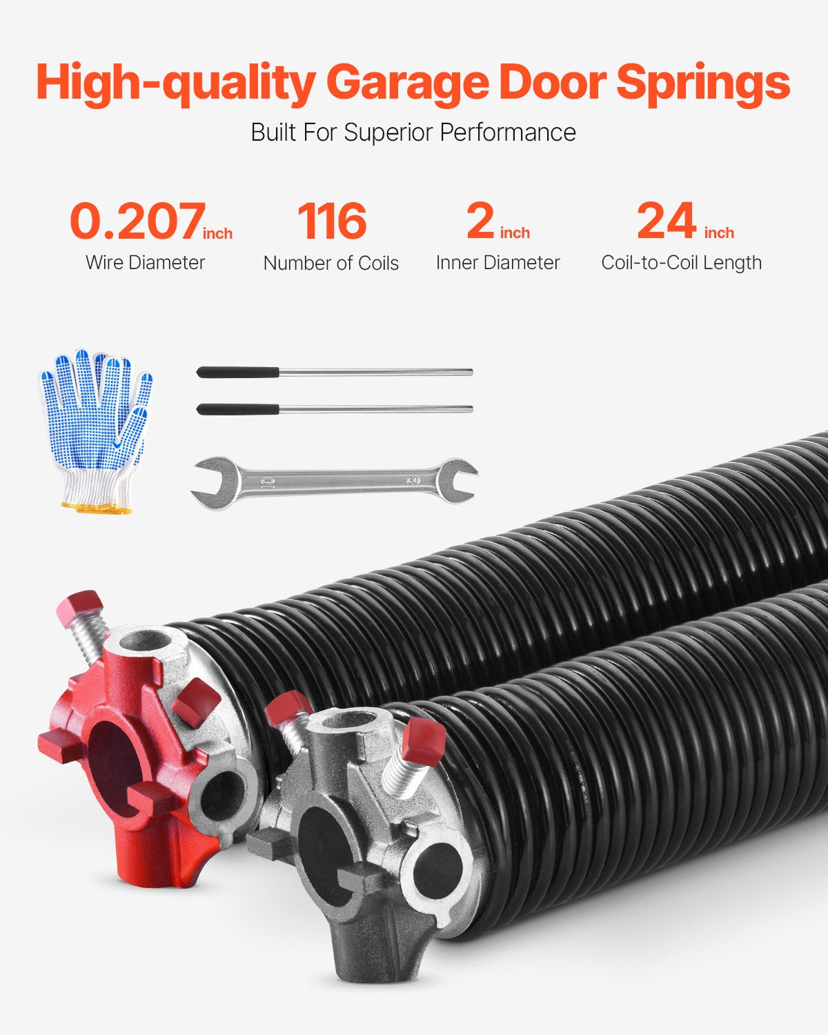 VEVOR Garage Door Torsion Springs Pair of 0.207 x 2 x 24 inch with Winding Bars 