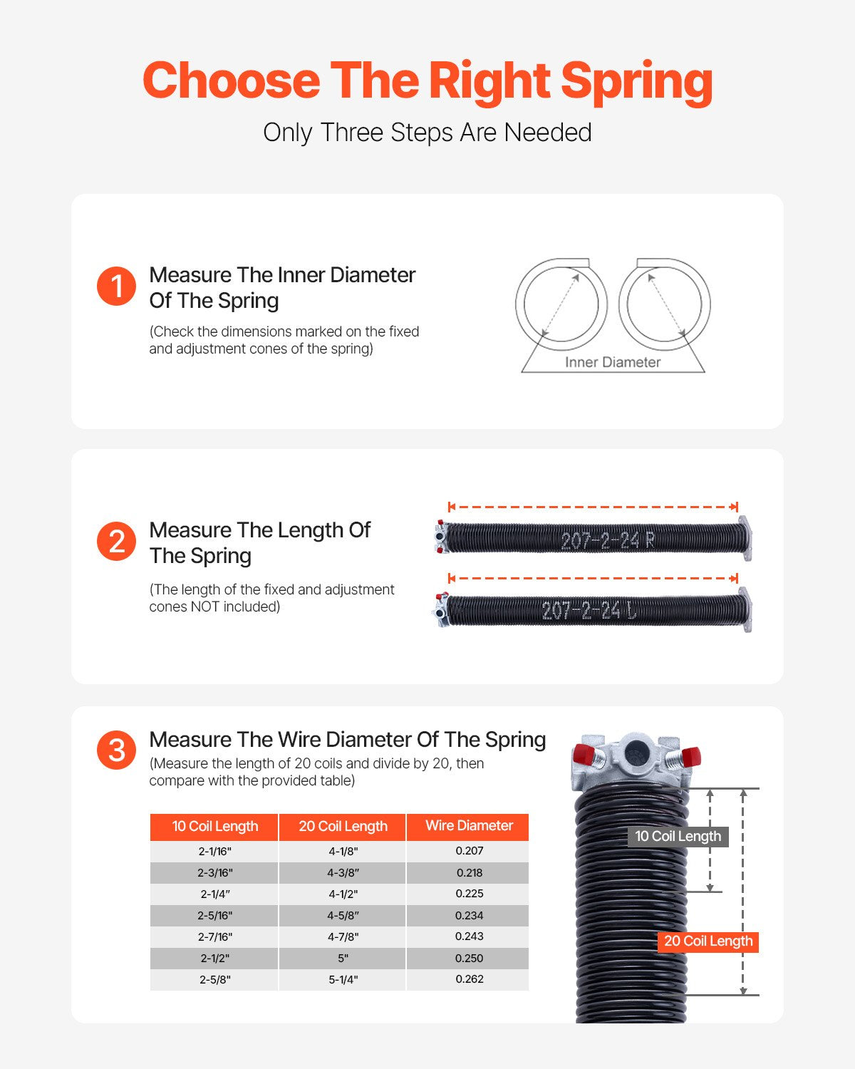 VEVOR Garage Door Torsion Springs Pair of 0.207 x 2 x 24 inch with Winding Bars 