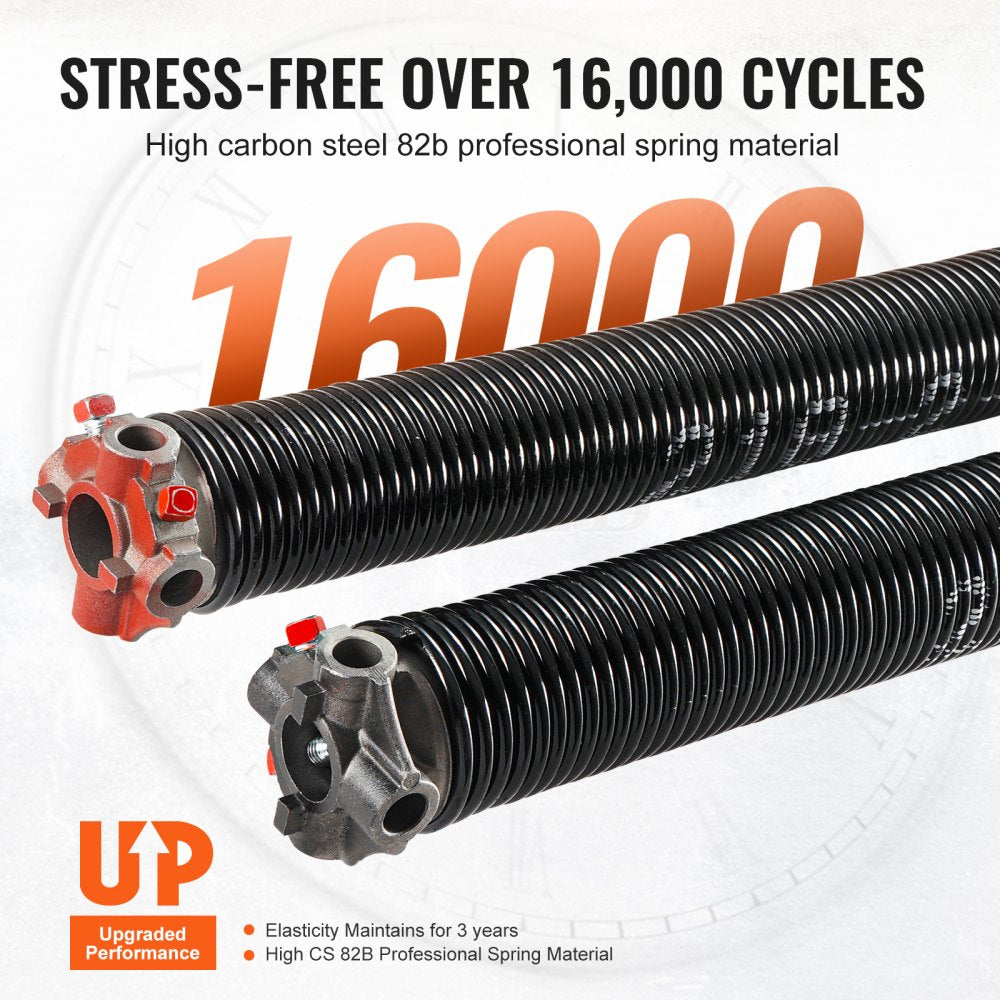 VEVOR Garage Door Torsion Springs, Pair of 0.218 x 2 x 24inch, 16000 Cycles, Garage Door Springs with Non-Slip Winding Bars, Gloves and Mounting Wrench, Electrophoresis Coated for Replacement 