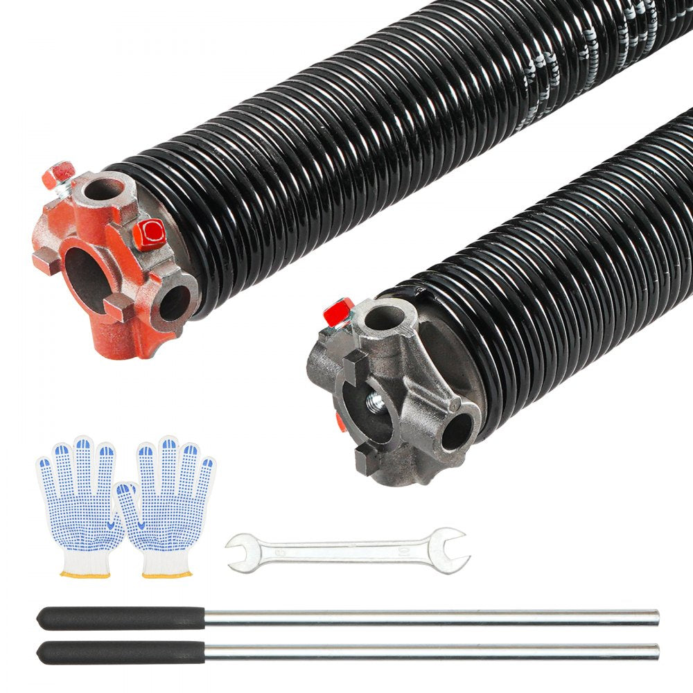 VEVOR Garage Door Torsion Springs, Pair of 0.218 x 2 x 24inch, 16000 Cycles, Garage Door Springs with Non-Slip Winding Bars, Gloves and Mounting Wrench, Electrophoresis Coated for Replacement 