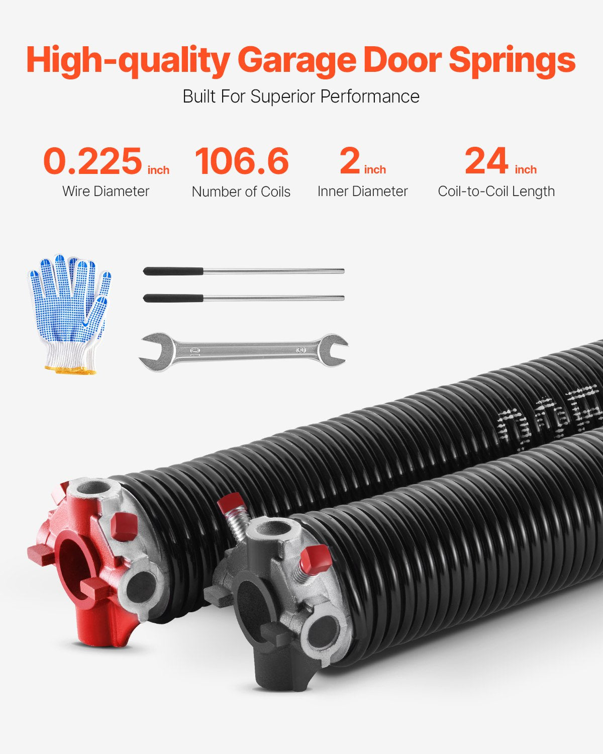 VEVOR Garage Door Torsion Springs Pair of 0.225 x 2 x 24 inch with Winding Bars 