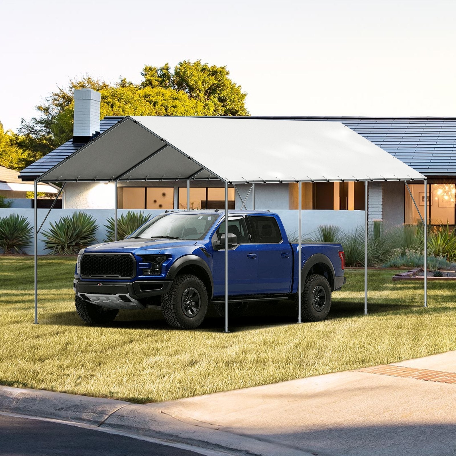 VEVOR 10 x 20 ft Carport Replacement Canopy Cover, Garage Top Tent Shelter Tarp Heavy-Duty Waterproof & UV Protected, Easy Installation with 40 Ball Bungeess (Only Top Cover, Frame Not Include), White 