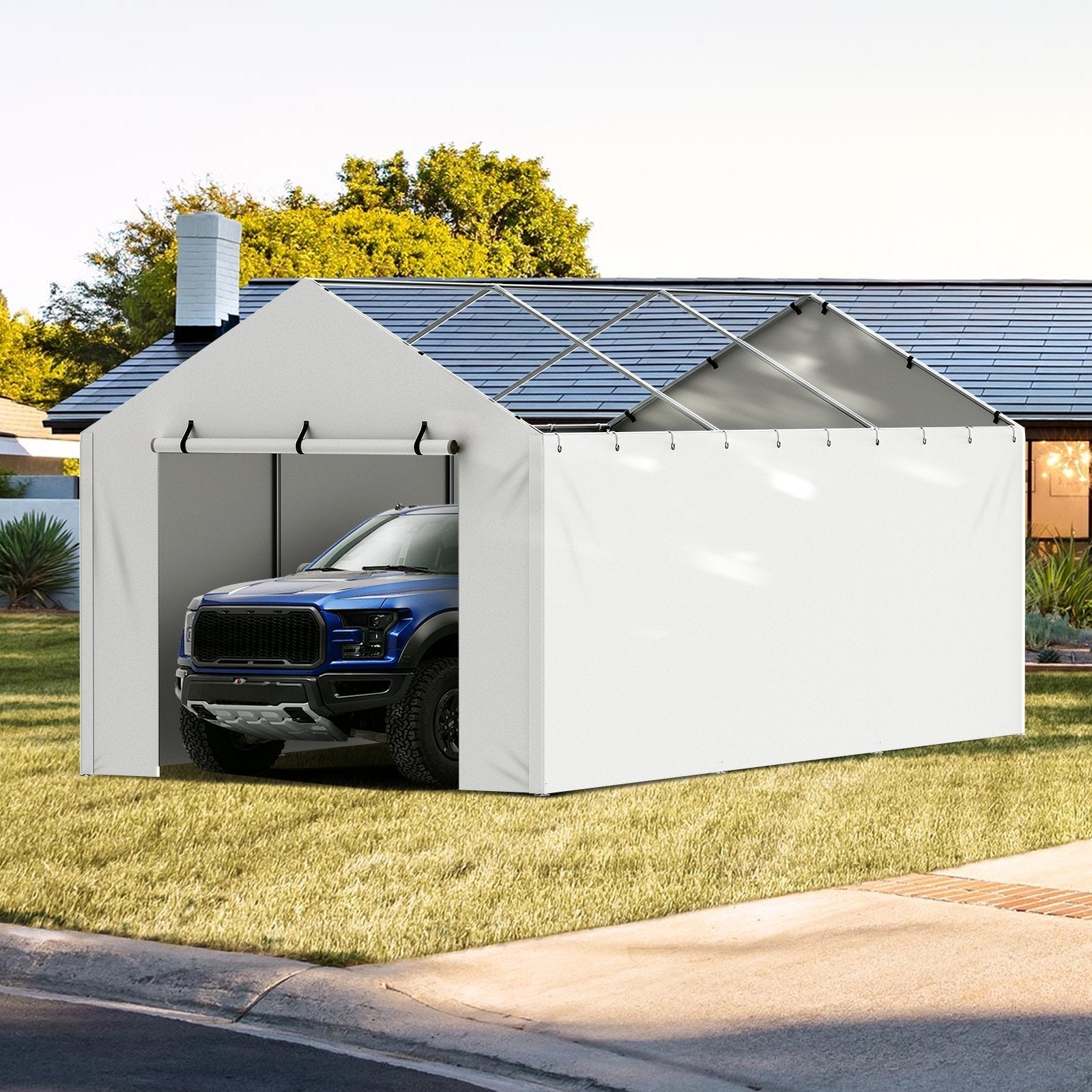 VEVOR Carport Replacement Canopy Cover Side Wall 10 x 20 ft, Garage Tent Shelter Tarp Heavy-Duty Waterproof & UV Protected, Easy Installation with Ball Bungees,White (Top and Frame Not Included) 