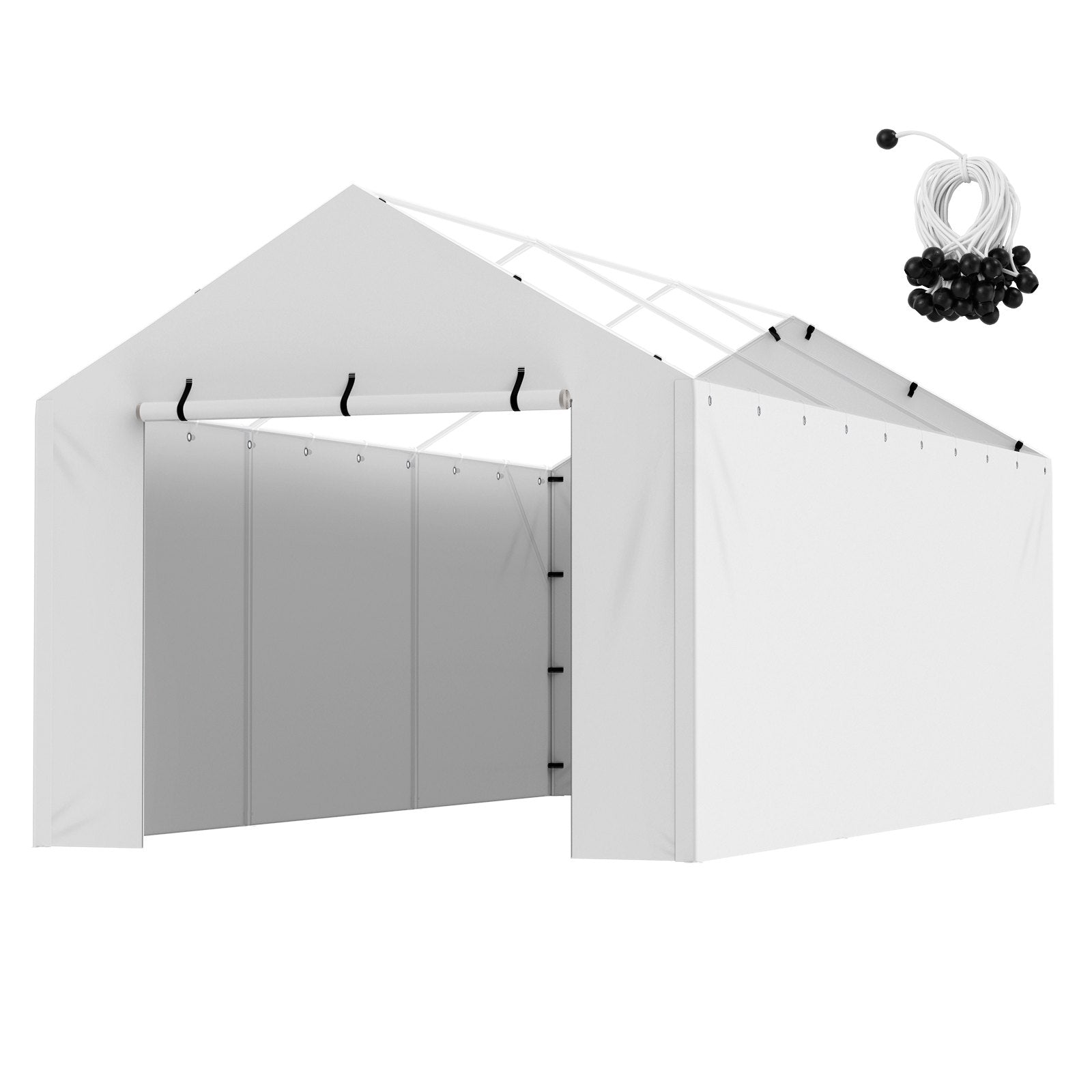 VEVOR Carport Replacement Canopy Cover Side Wall 10 x 20 ft, Garage Tent Shelter Tarp Heavy-Duty Waterproof & UV Protected, Easy Installation with Ball Bungees,White (Top and Frame Not Included) 
