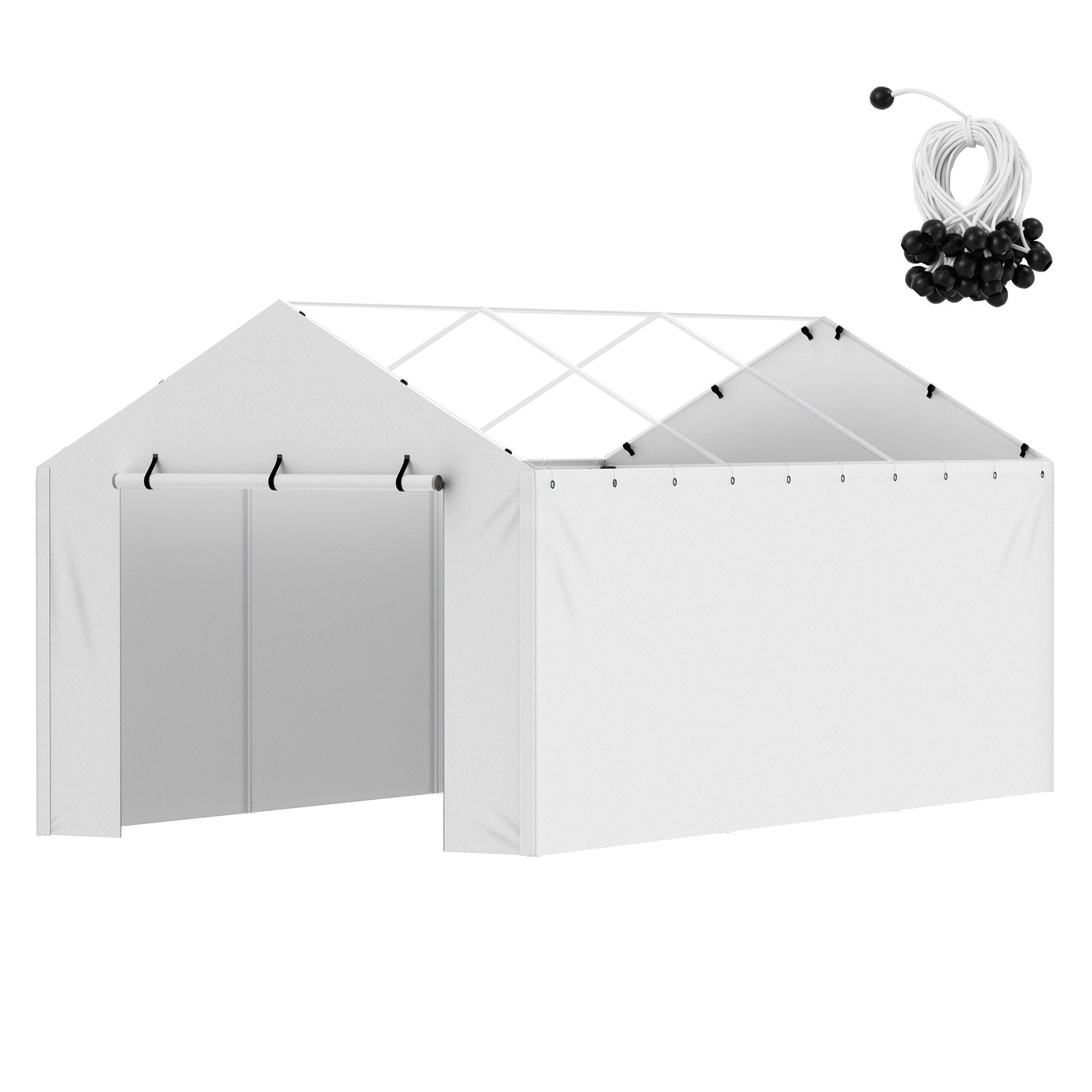 VEVOR Carport Replacement Canopy Cover Side Wall 10 x 20 ft, Garage Tent Shelter Tarp Heavy-Duty Waterproof & UV Protected, Easy Installation with Ball Bungees,White (Top and Frame Not Included) 