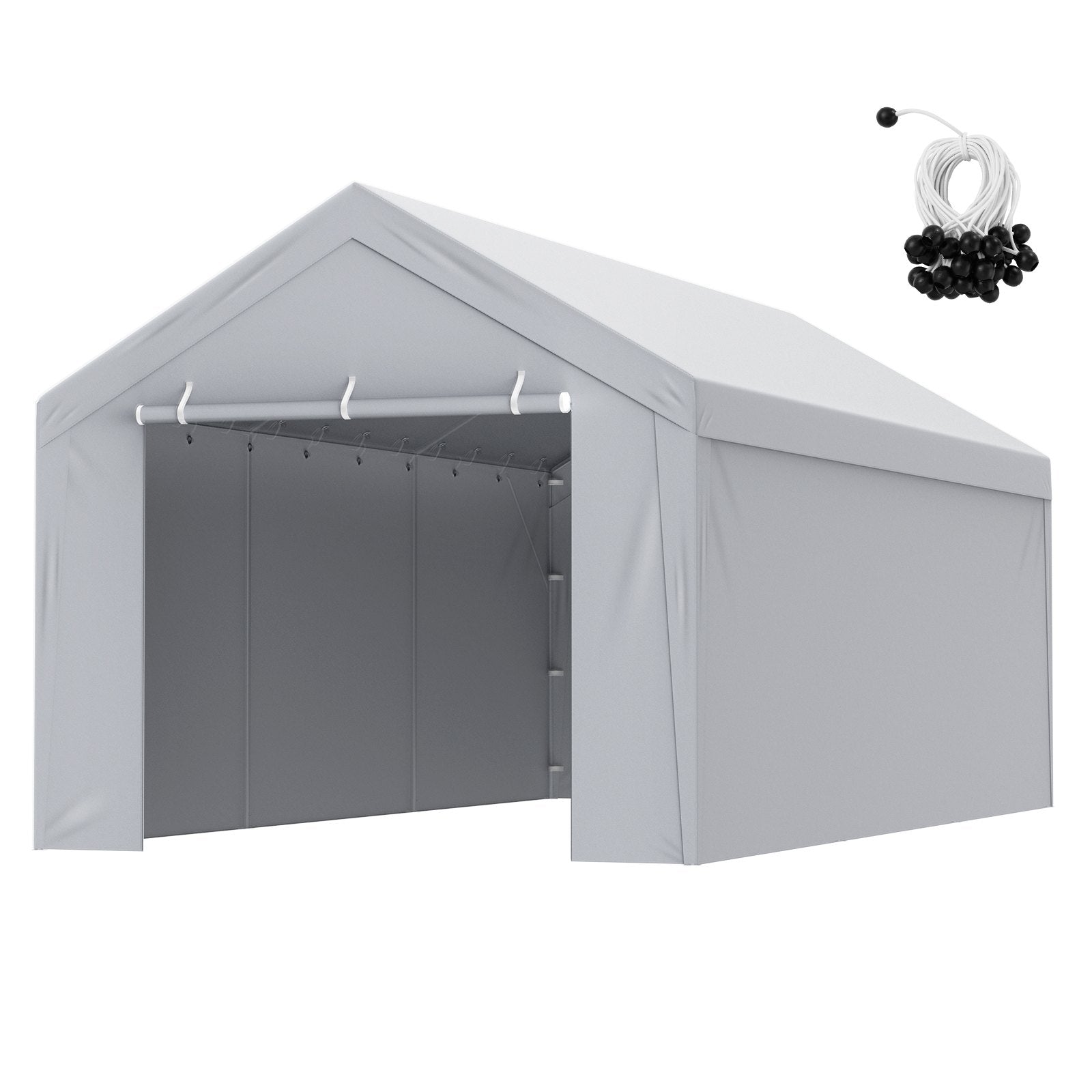 VEVOR Carport Replacement Canopy Cover Top + Side Wall 10 x 20 ft, Garage Tent Shelter Tarp Heavy-Duty Waterproof & UV Protected, Easy Installation with Ball Bungees,Gray (Frame Not Included) 