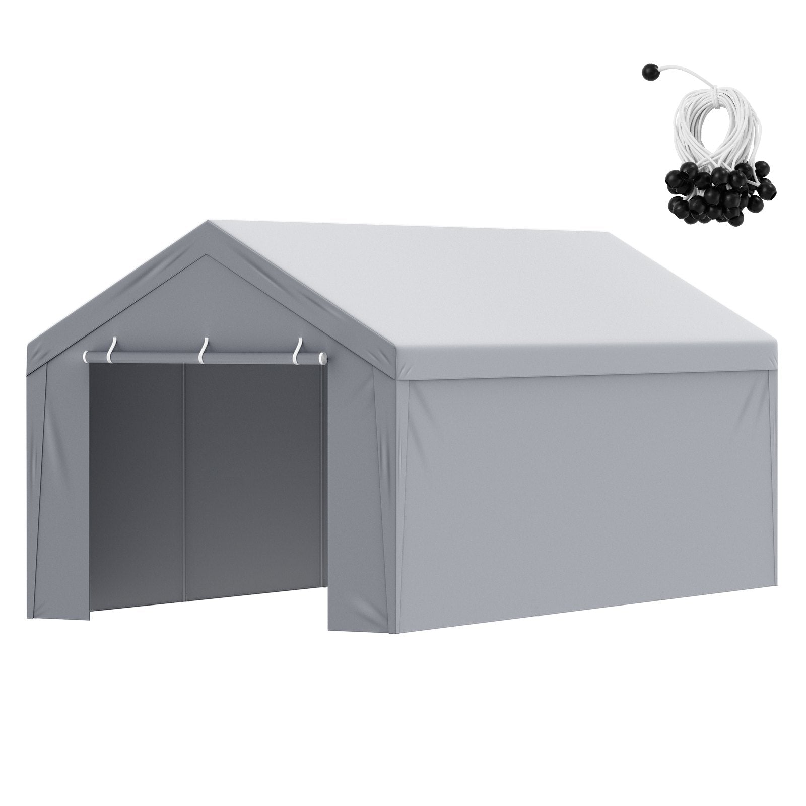 VEVOR Carport Replacement Canopy Cover Top + Side Wall 10 x 20 ft, Garage Tent Shelter Tarp Heavy-Duty Waterproof & UV Protected, Easy Installation with Ball Bungees,Gray (Frame Not Included) 