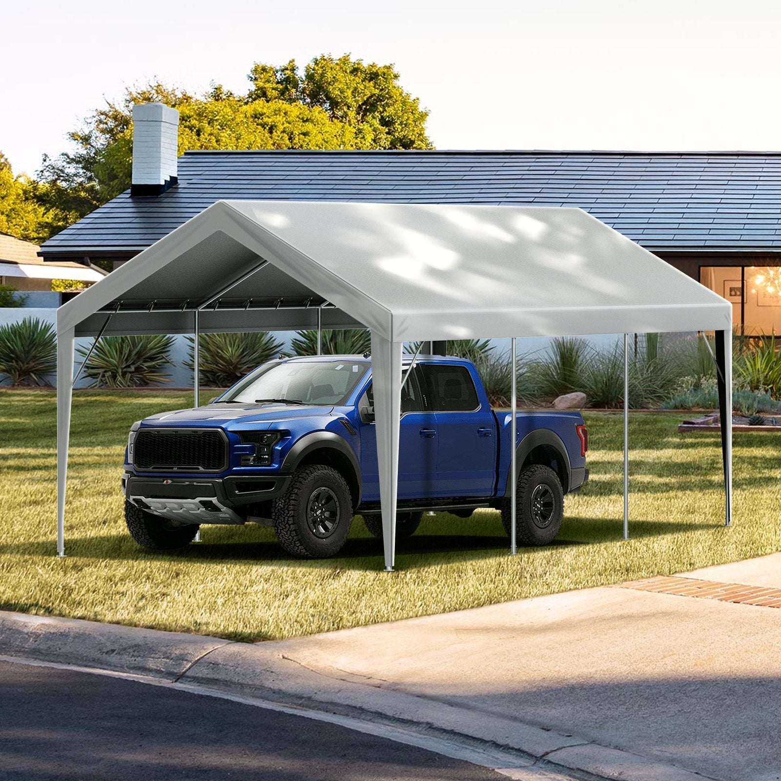 VEVOR Carport Replacement Canopy Cover 10 x 20 ft, Garage Top Tent Shelter Tarp Heavy-Duty Waterproof & UV Protected, Easy Installation with Ball Bungees,Grey (Only Top Cover, Frame Not Include) 