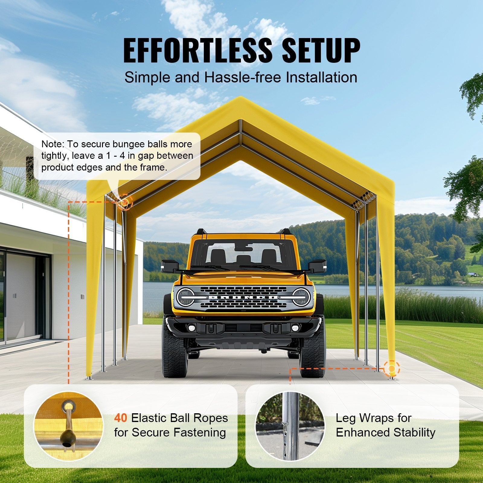VEVOR Carport Replacement Canopy Cover 10 x 20 ft, Garage Top Tent Shelter Tarp Heavy-Duty Waterproof & UV Protected, Easy Installation with Ball Bungees,Beige (Only Top Cover, Frame Not Include) 