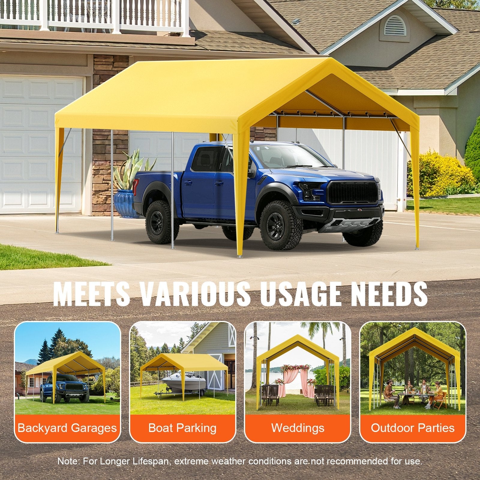 VEVOR Carport Replacement Canopy Cover 10 x 20 ft, Garage Top Tent Shelter Tarp Heavy-Duty Waterproof & UV Protected, Easy Installation with Ball Bungees,Beige (Only Top Cover, Frame Not Include) 