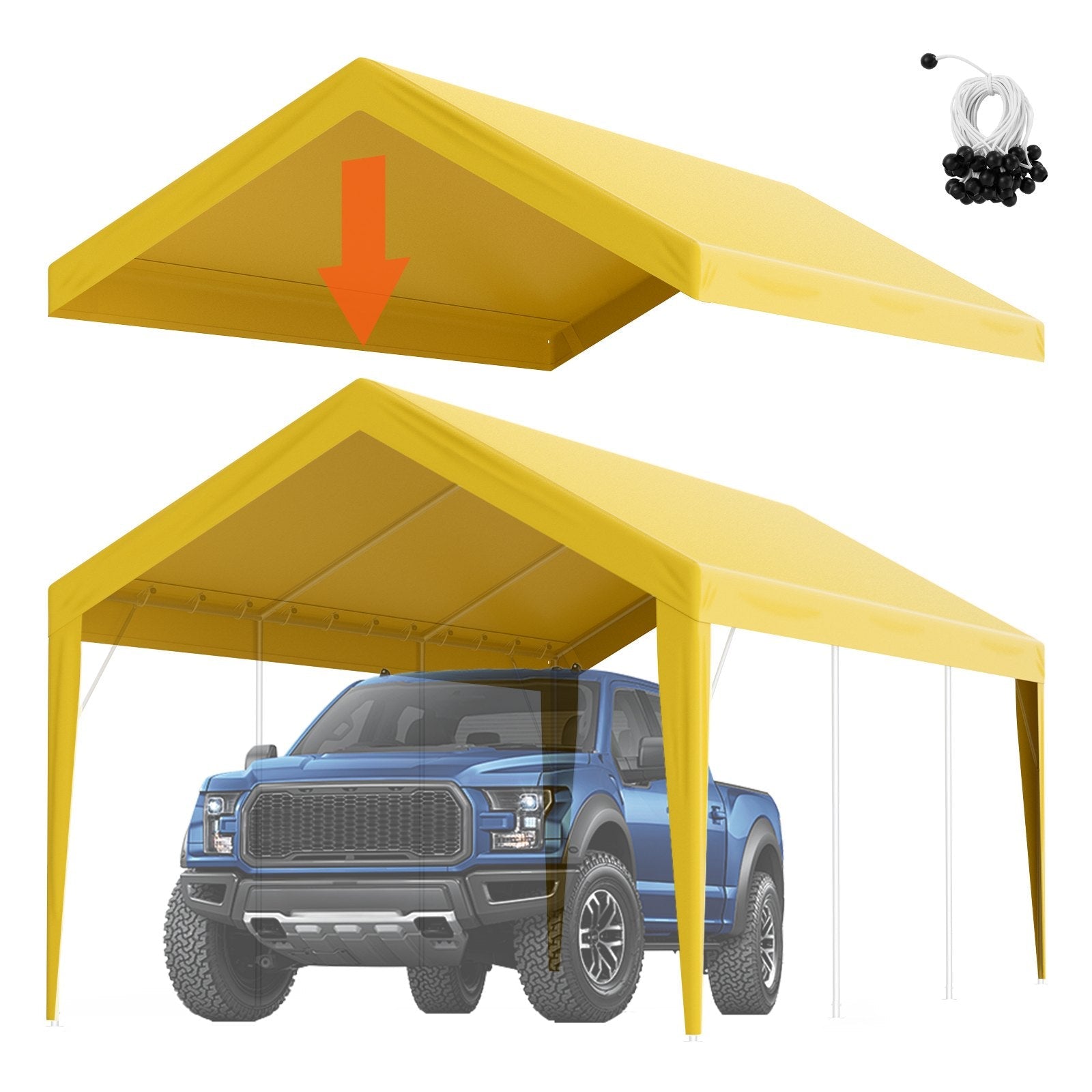 VEVOR Carport Replacement Canopy Cover 10 x 20 ft, Garage Top Tent Shelter Tarp Heavy-Duty Waterproof & UV Protected, Easy Installation with Ball Bungees,Beige (Only Top Cover, Frame Not Include) 