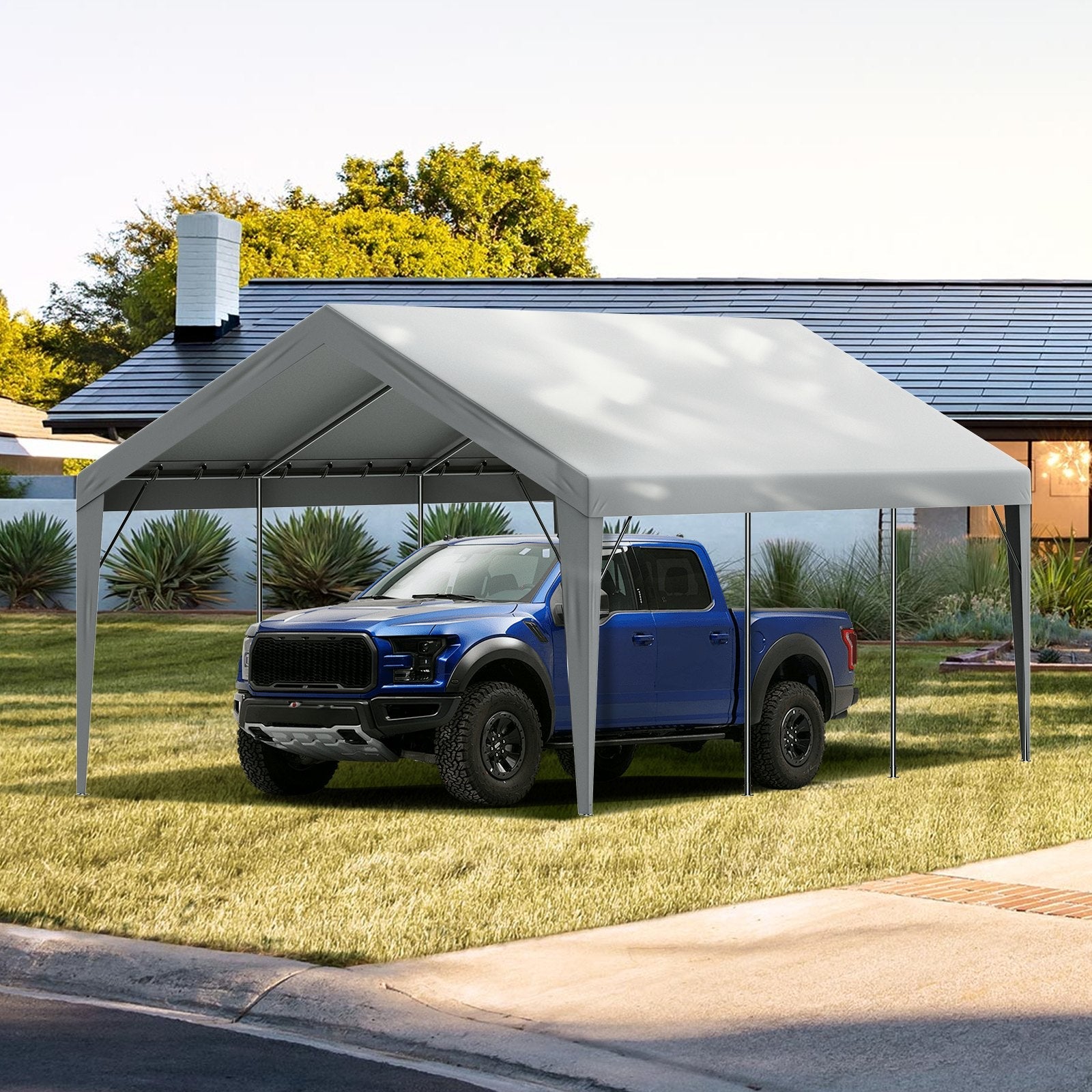 VEVOR Carport Replacement Canopy Cover 12 x 20 ft, Garage Top Tent Shelter Tarp Heavy-Duty Waterproof & UV Protected, Easy Installation with Ball Bungees,Grey (Only Top Cover, Frame Not Include) 