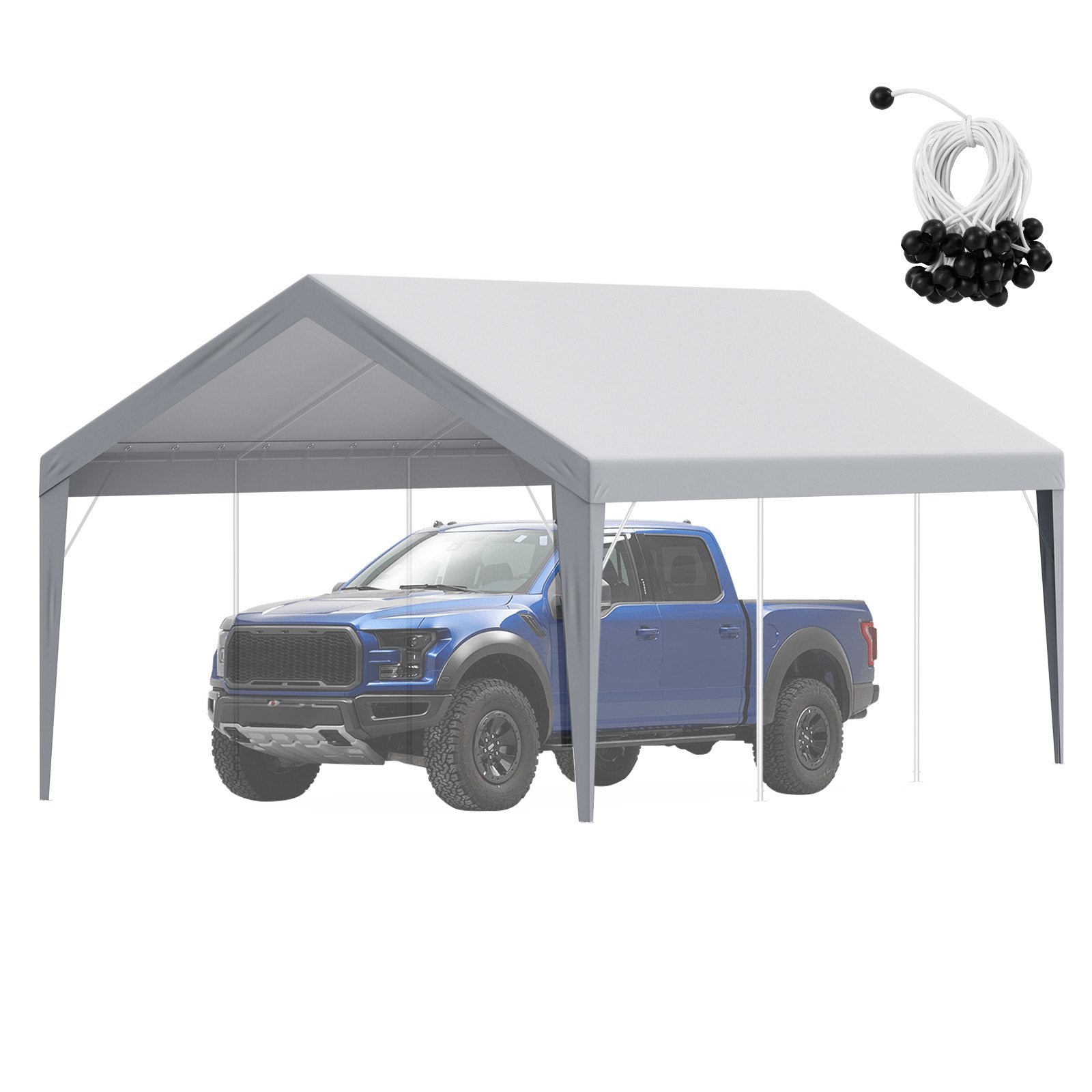 VEVOR Carport Replacement Canopy Cover 12 x 20 ft, Garage Top Tent Shelter Tarp Heavy-Duty Waterproof & UV Protected, Easy Installation with Ball Bungees,Grey (Only Top Cover, Frame Not Include) 