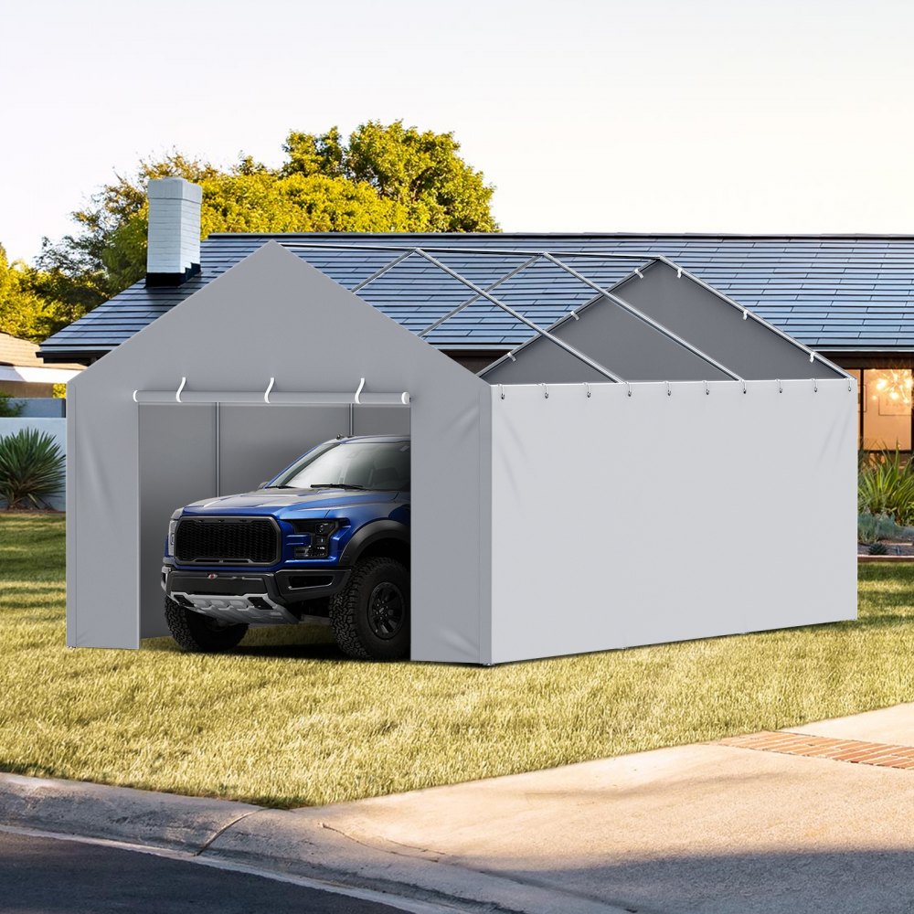 VEVOR Carport Replacement Canopy Cover Side Wall 12 x 20 ft, Garage Tent Shelter Tarp Heavy-Duty Waterproof & UV Protected, Easy Installation with Ball Bungees,Grey (Top and Frame Not Included) 