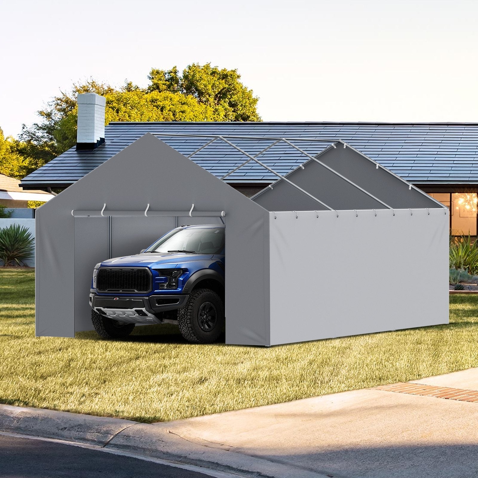 VEVOR Carport Replacement Canopy Cover Side Wall 13 x 20 ft, Garage Tent Shelter Tarp Heavy-Duty Waterproof & UV Protected, Easy Installation with Ball Bungees,Grey (Top and Frame Not Included) 