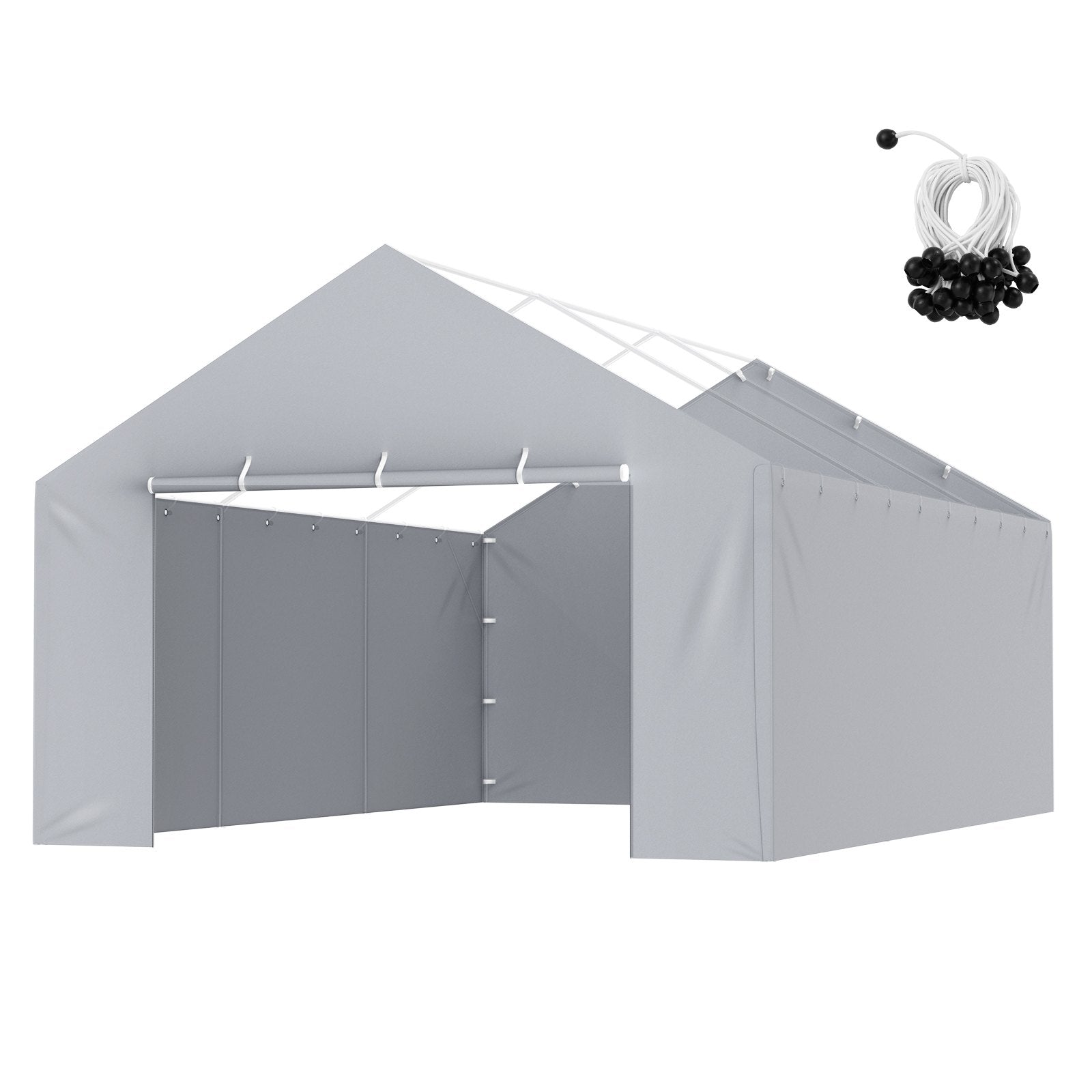 VEVOR Carport Replacement Canopy Cover Side Wall 13 x 20 ft, Garage Tent Shelter Tarp Heavy-Duty Waterproof & UV Protected, Easy Installation with Ball Bungees,Grey (Top and Frame Not Included) 