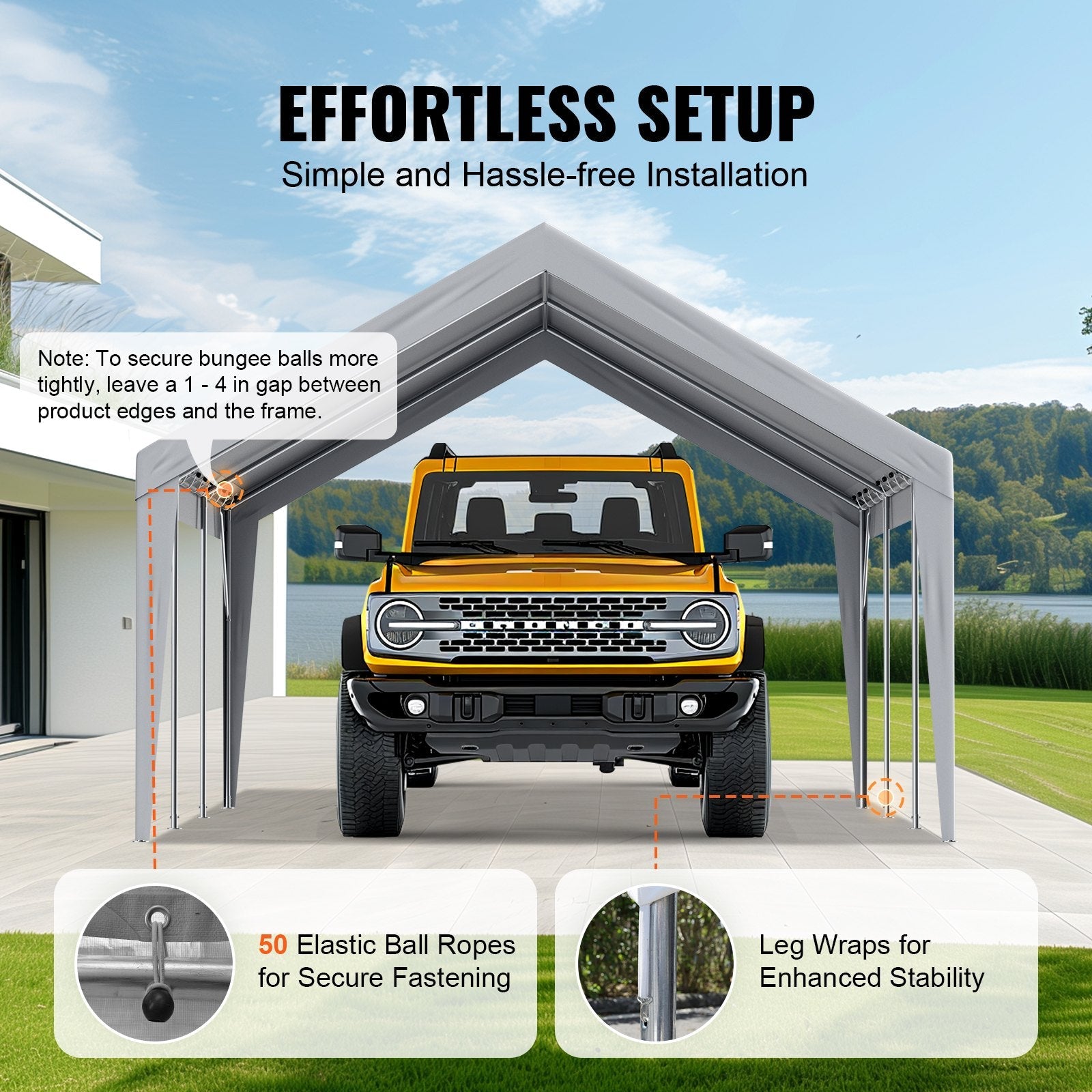 VEVOR Carport Replacement Canopy Cover 13 x 20 ft, Garage Top Tent Shelter Tarp Heavy-Duty Waterproof & UV Protected, Easy Installation with Ball Bungees,Grey (Only Top Cover, Frame Not Include) 
