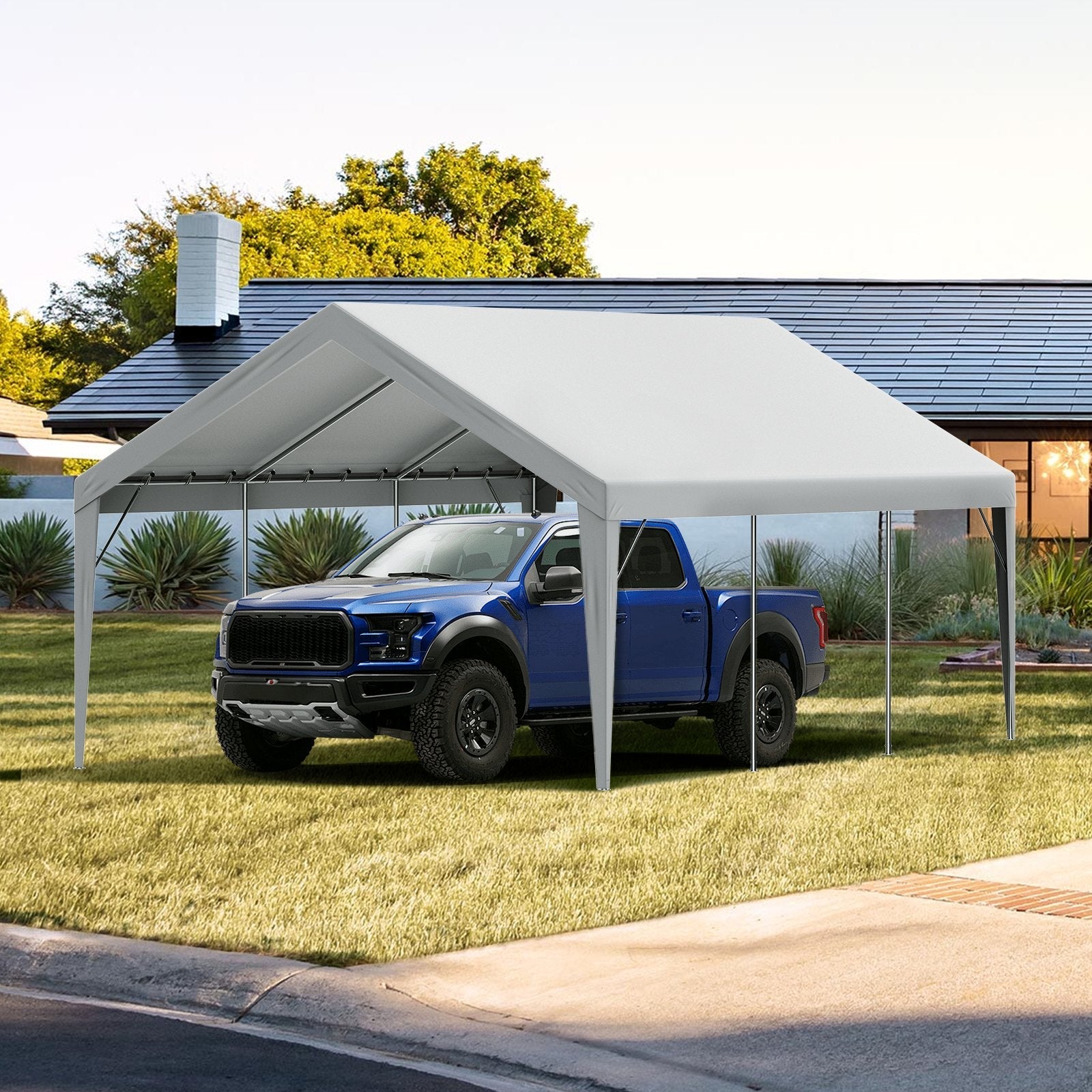 VEVOR Carport Replacement Canopy Cover 13 x 20 ft, Garage Top Tent Shelter Tarp Heavy-Duty Waterproof & UV Protected, Easy Installation with Ball Bungees,Grey (Only Top Cover, Frame Not Include) 