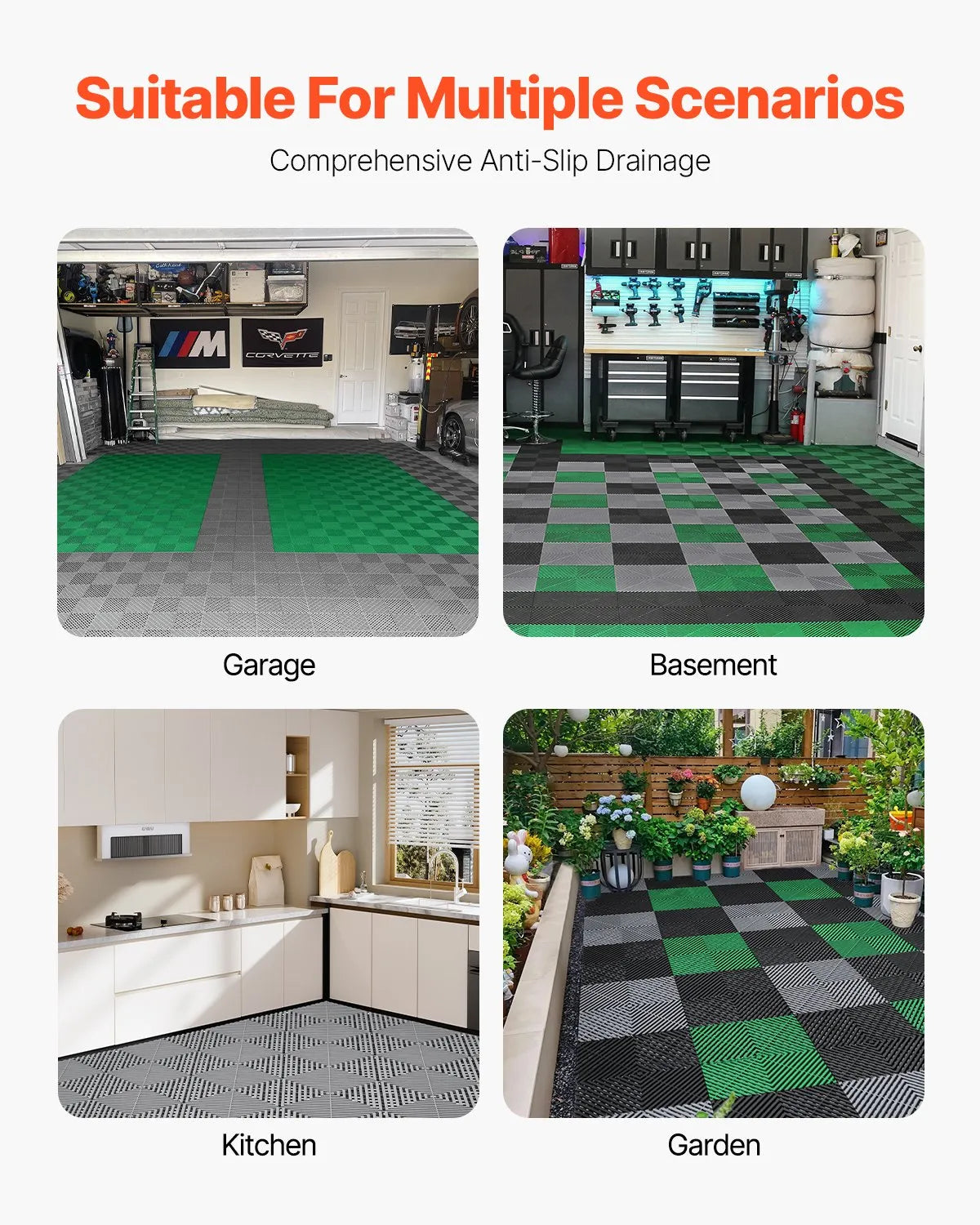VEVOR Modular Drainage Mat Interlocking Floor Tile 12” x 12” Drainage Cushion