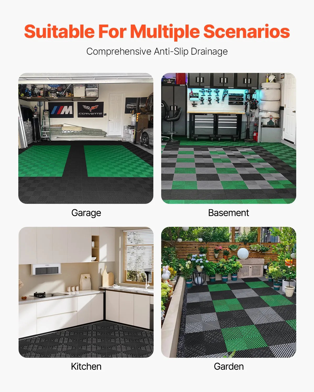 VEVOR Interlocking Drainage Mat Modular Floor Tile 12” x 12” Drainage Cushion