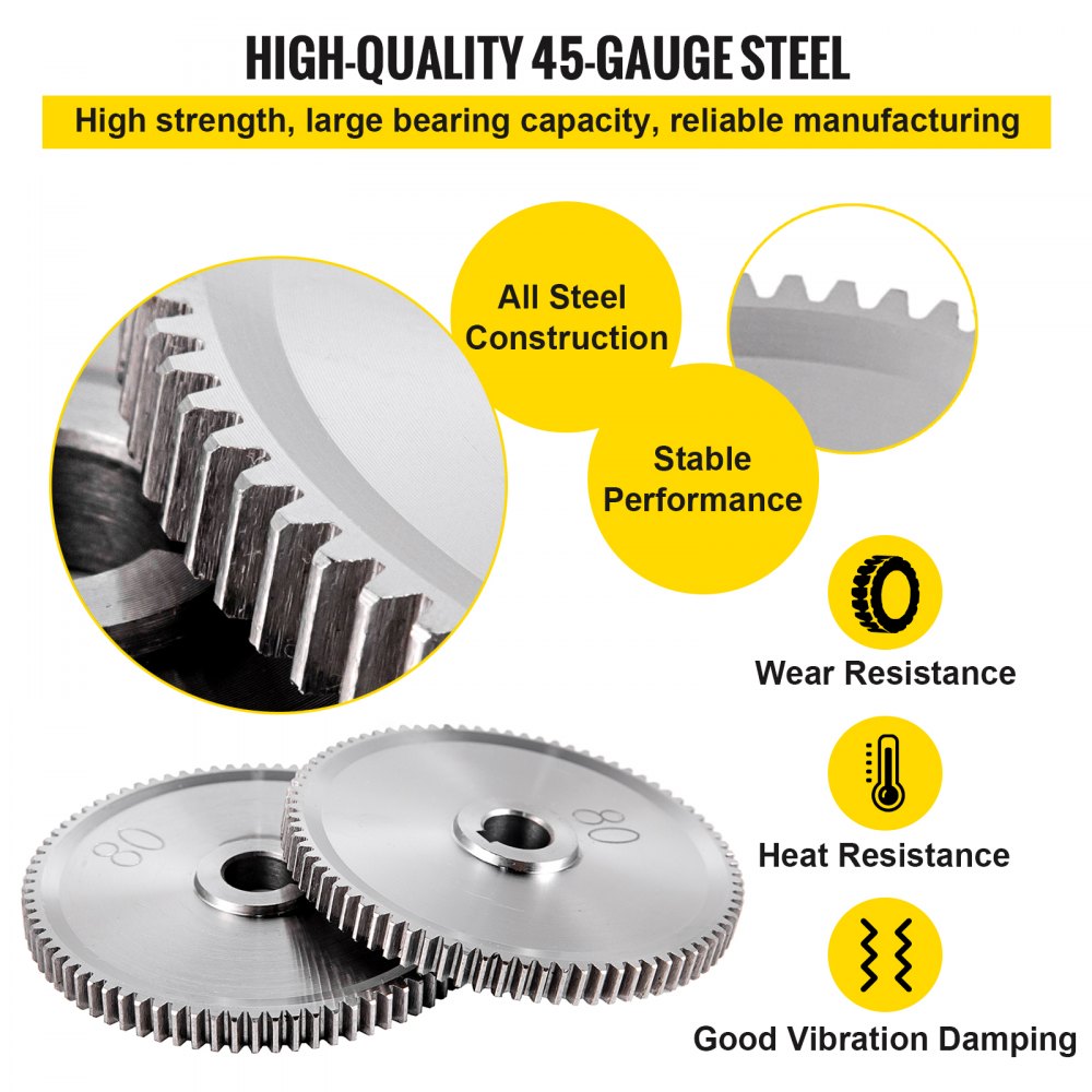 VEVOR 27PCS Metal Lathe Gears, Precise Mini Lathe Replacement Gears including Box Gear Set, Slotless Gears, Metal Motor Gears, Variable Gears, Belt Gear for CJ0618 Mini Lathes & Milling Machines 