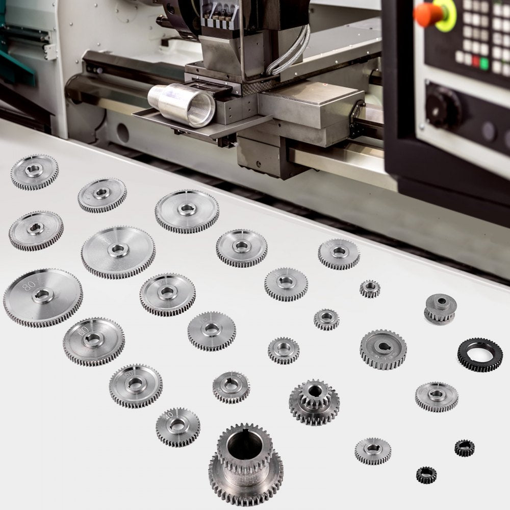 VEVOR 27PCS Metal Lathe Gears, Precise Mini Lathe Replacement Gears including Box Gear Set, Slotless Gears, Metal Motor Gears, Variable Gears, Belt Gear for CJ0618 Mini Lathes & Milling Machines 