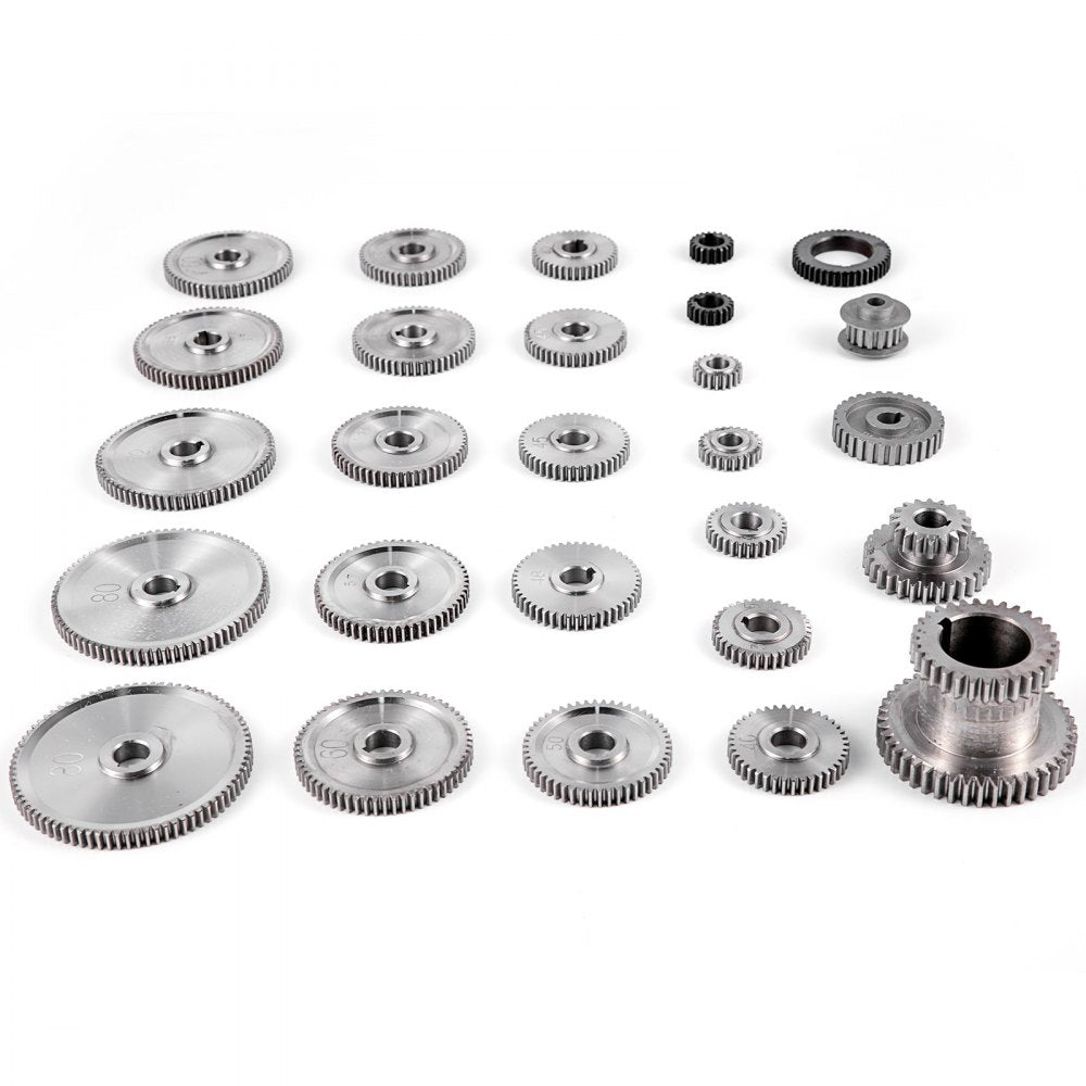 VEVOR 27PCS Metal Lathe Gears, Precise Mini Lathe Replacement Gears including Box Gear Set, Slotless Gears, Metal Motor Gears, Variable Gears, Belt Gear for CJ0618 Mini Lathes & Milling Machines 
