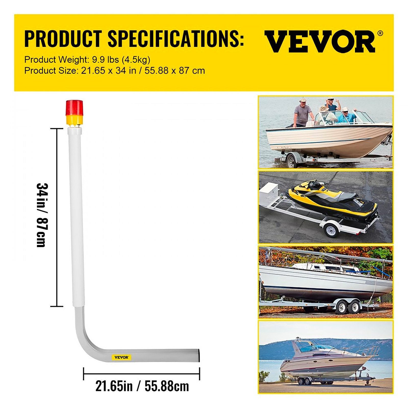 VEVOR Boat Trailer Guide-on, 40", 2PCS Galvanized Steel Trailer Post Guide on, with LED-Lighted PVC Tube Covers, Mounting Hardware Included, for Ski Boat, Fishing Boat or Sailboat Trailer 