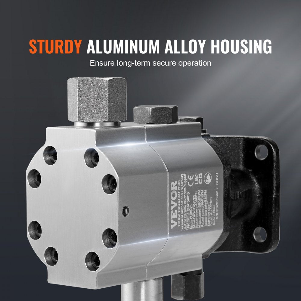 VEVOR Hydraulic Log Splitter Pump, 16GPM, 2 Stage 4000PSI Wood Log Splitter Pump, 1'' Inlet 1/2'' NPT Outlet 3600 RPM Aluminum Hydraulic Gear Pump, for Small Engine Mounting Log Splitters Snowplow 