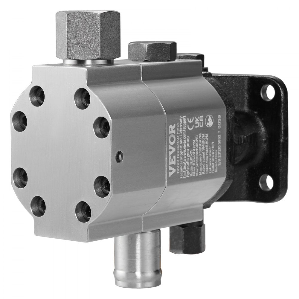 VEVOR Hydraulic Log Splitter Pump, 16GPM, 2 Stage 4000PSI Wood Log Splitter Pump, 1'' Inlet 1/2'' NPT Outlet 3600 RPM Aluminum Hydraulic Gear Pump, for Small Engine Mounting Log Splitters Snowplow 