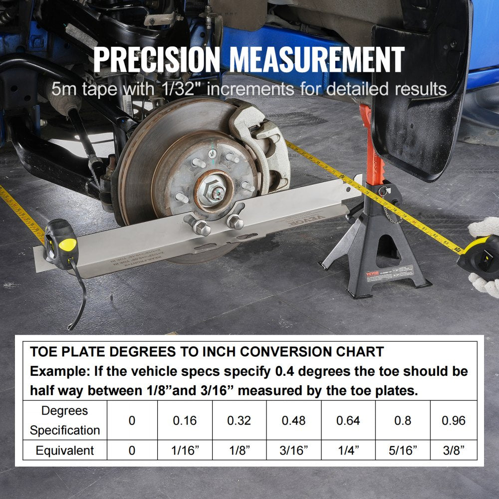 VEVOR Wheel Alignment Tool, 2-Pack Toe Alignment Toe Plates, Stainless Steel Wheel Alignment Tool Plate, Toe Angle Accurate Measurement, Includes 2 Measuring Tapes & Conversion Chart 